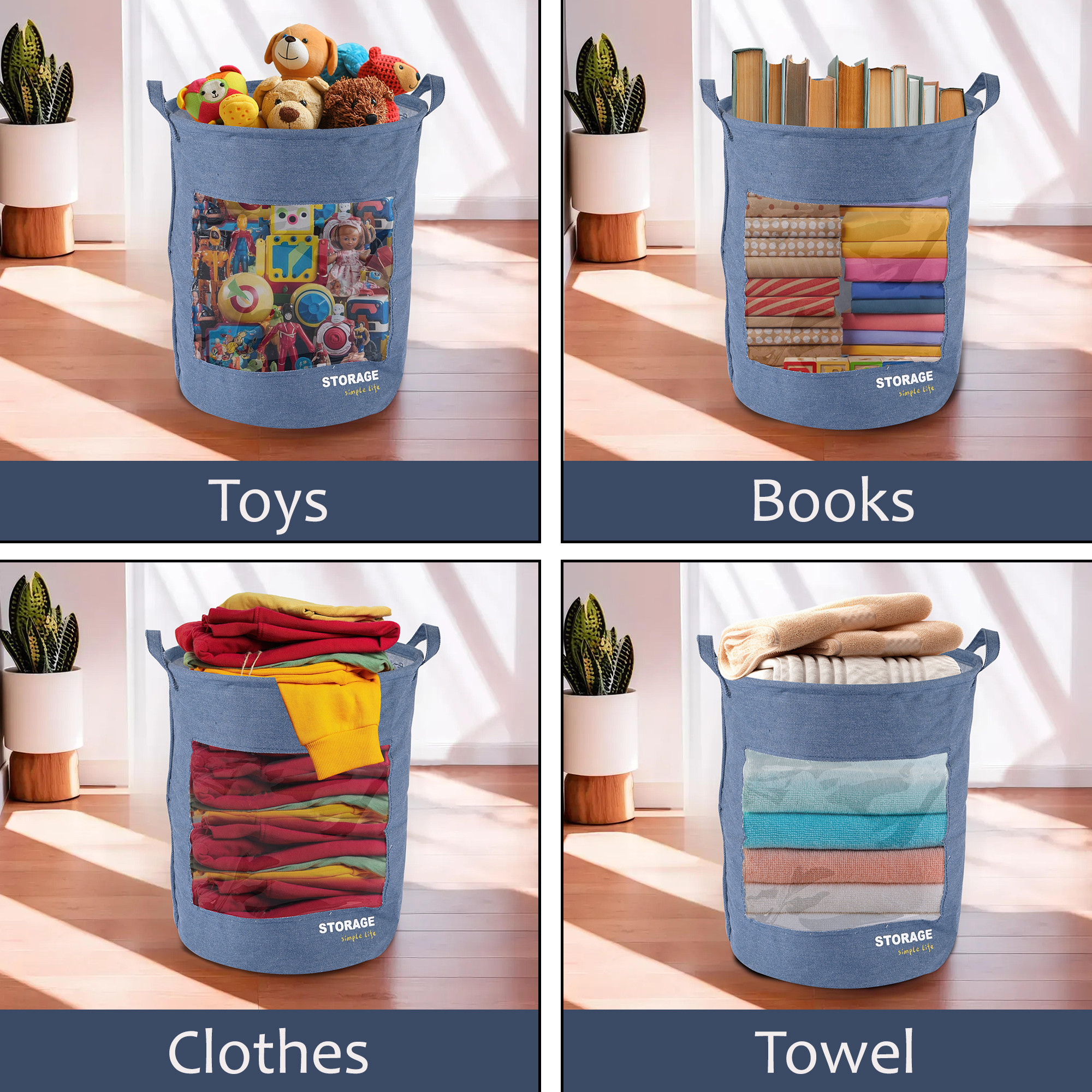 Kuber Industries Multipurpose 43L Foldable Washing Clothes BasketLaundry Bag with Handles  Laundry Hamper for Dirty Clothes  Toy Storage Organizer  GM-27-LDENI  Light Denim