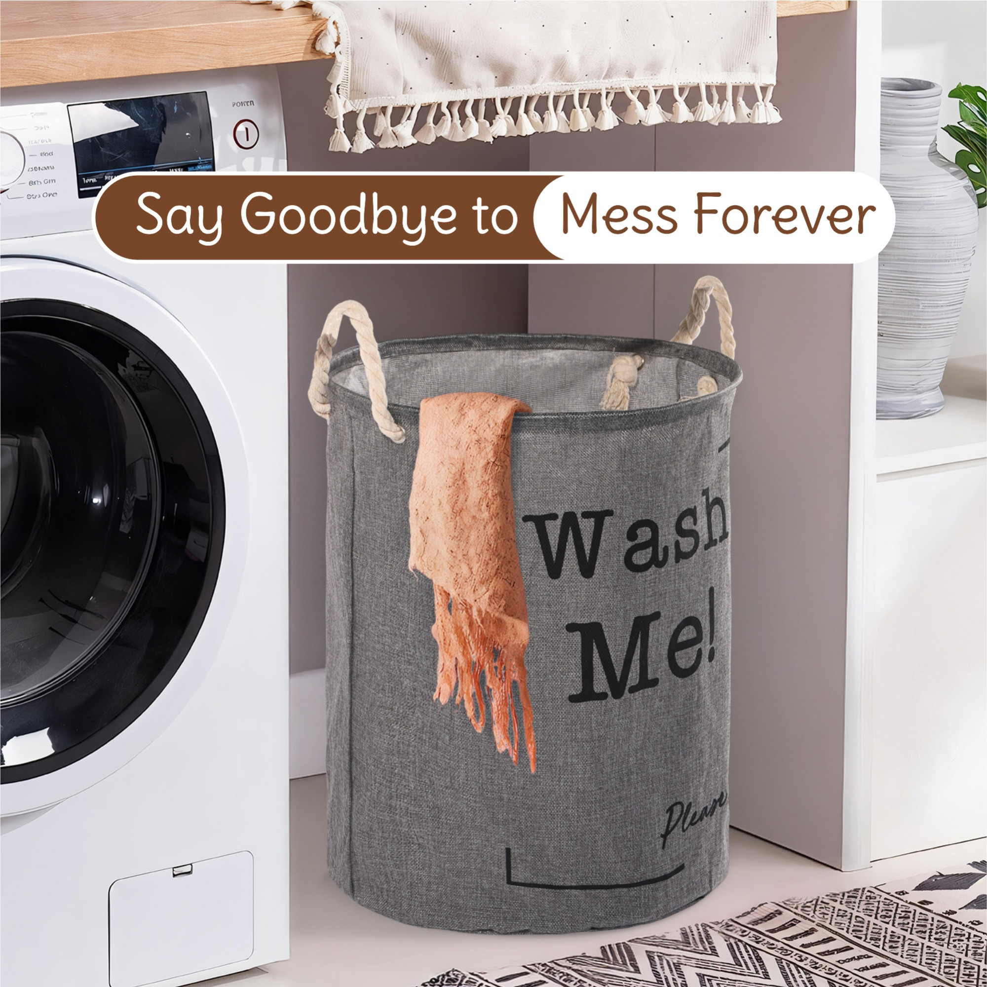 Kuber Industries Multipurpose 60 Ltr Foldable Washing Clothes BasketLaundry Bag with Carry Handles  Laundry Hamper for Dirty Clothes  Toy Storage Organizer  GM-3-GRY  Grey