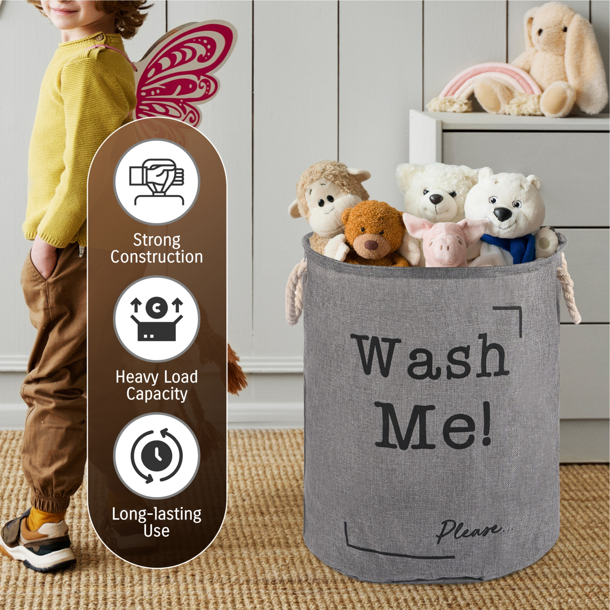 Kuber Industries Multipurpose 60 Ltr Foldable Washing Clothes BasketLaundry Bag with Carry Handles  Laundry Hamper for Dirty Clothes  Toy Storage Organizer  GM-3-GRY  Grey