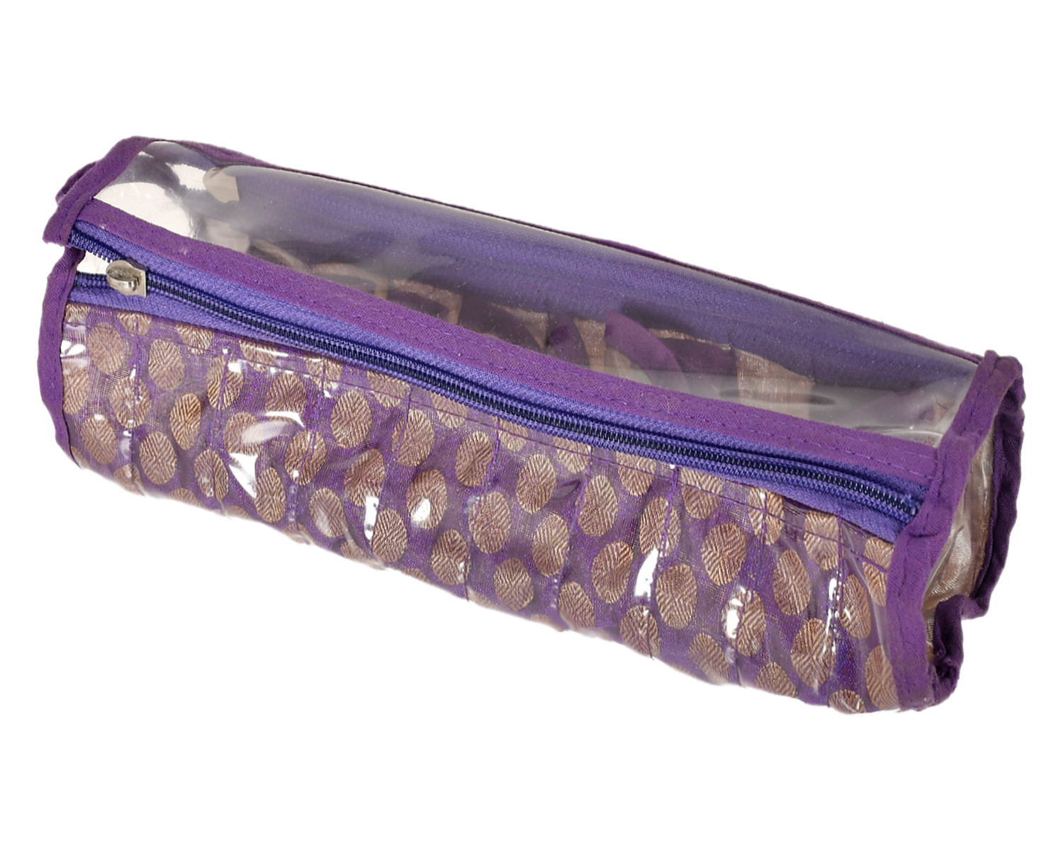 Kuber Industries Multipurpose Dot Printed Laminated PVC Bangle Organizer With 2 Way Zipper & 10 Comparment (Purple)