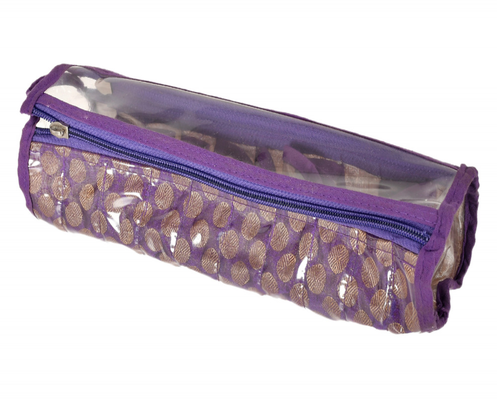 Kuber Industries Multipurpose Dot Printed Laminated PVC Bangle Organizer With 2 Way Zipper &amp; 10 Comparment (Purple)