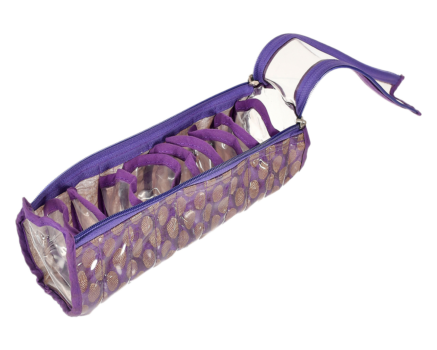 Kuber Industries Multipurpose Dot Printed Laminated PVC Bangle Organizer With 2 Way Zipper & 10 Comparment (Purple)