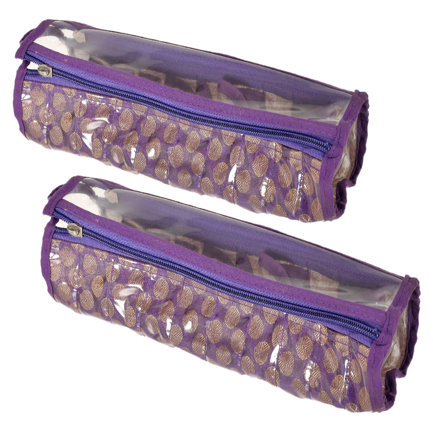 Kuber Industries Multipurpose Dot Printed Laminated PVC Bangle Organizer With 2 Way Zipper & 10 Comparment (Purple)
