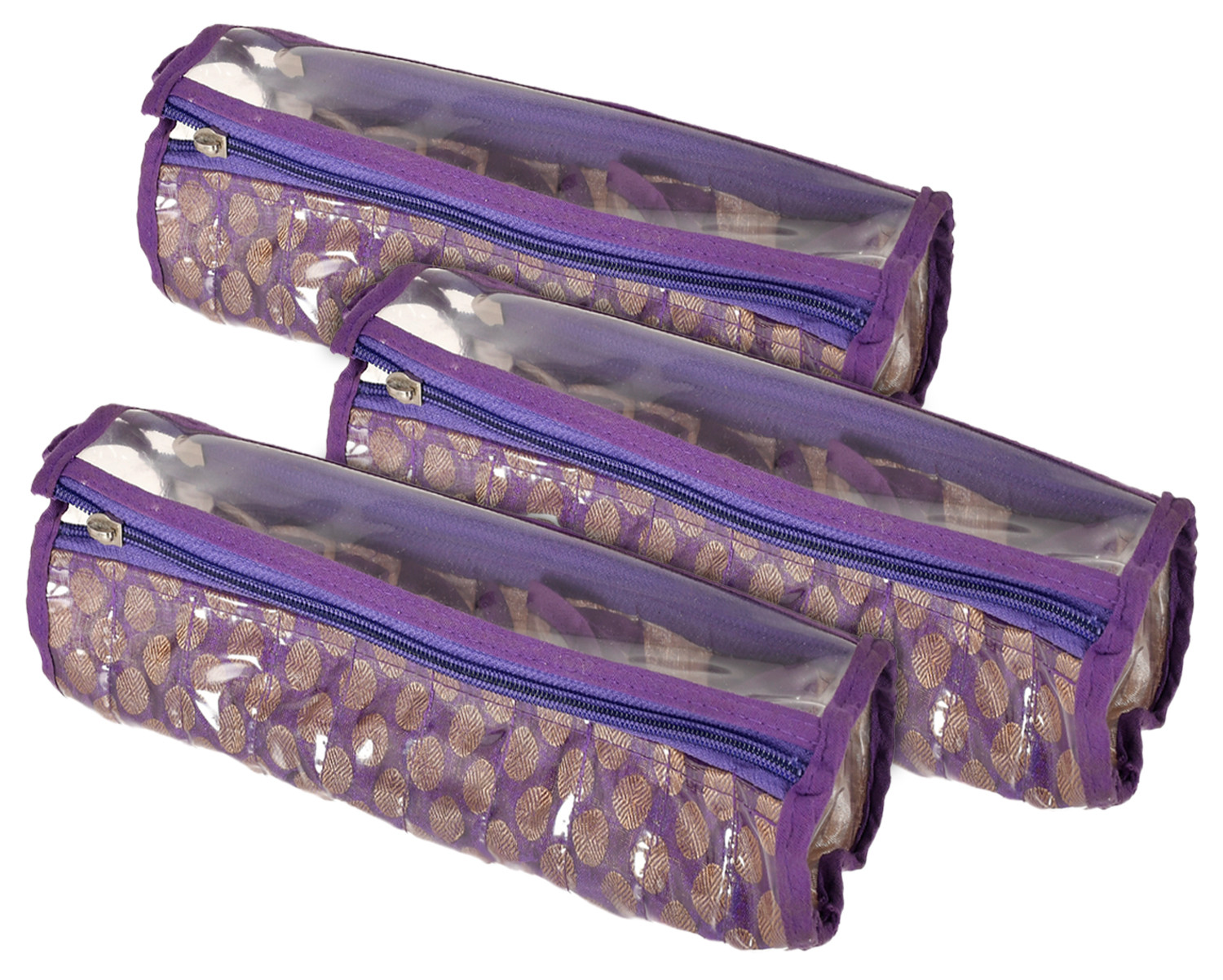 Kuber Industries Multipurpose Dot Printed Laminated PVC Bangle Organizer With 2 Way Zipper & 10 Comparment (Purple)