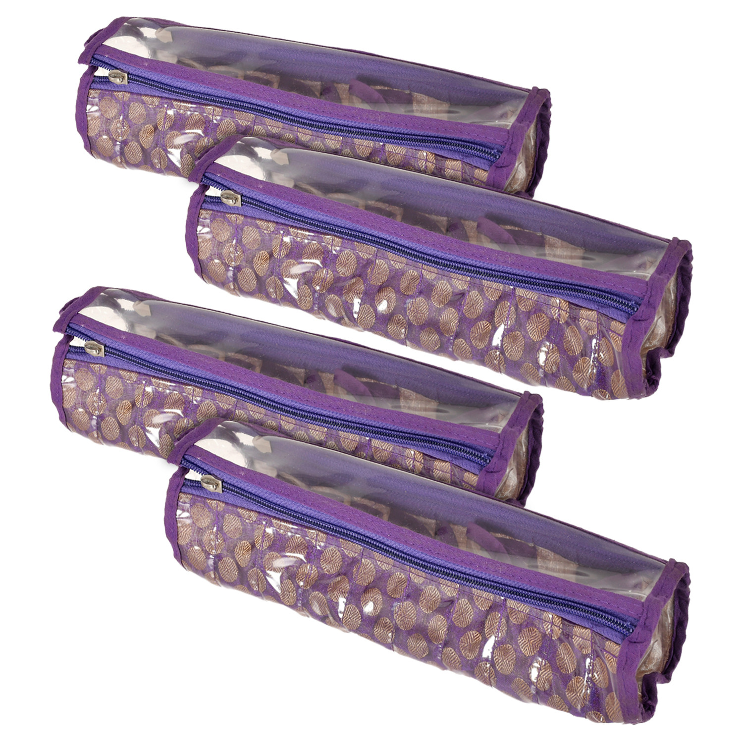 Kuber Industries Multipurpose Dot Printed Laminated PVC Bangle Organizer With 2 Way Zipper & 10 Comparment (Purple)