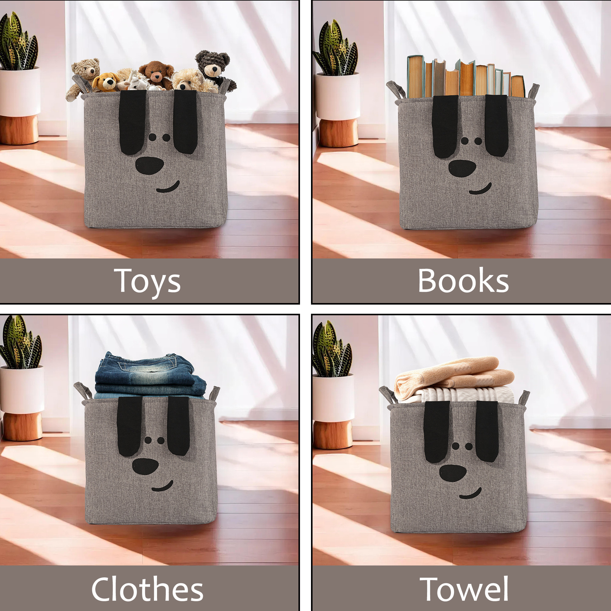 Kuber Industries Multipurpose Foldable Almirah ClosetDrawer Storage Basket with Carry Handles for Cloth  Toys  Kids Toy Storage BasketBox OrganizerLaundry Bag  GM-7-GRY  Smiley - Grey