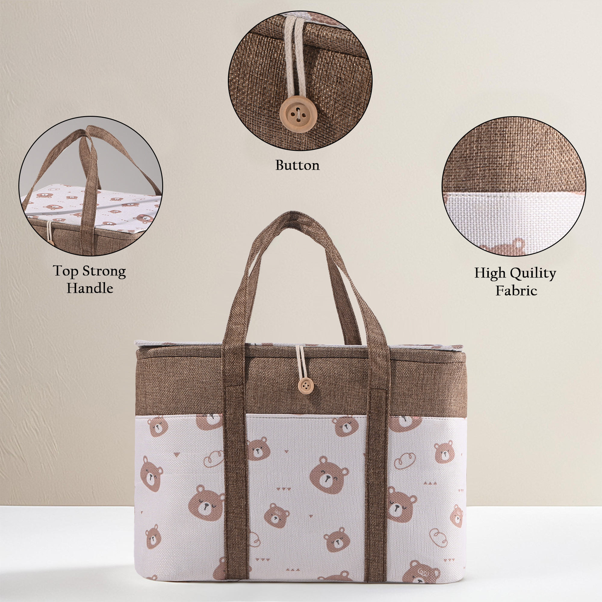 Kuber Industries Multipurpose Foldable Almirah ClosetDrawer Storage Basket with Lid  Carry Handles for Clothes  Toys  Kids Toy Storage BasketBox Organizer  GM-18-BRN  Brown Bear