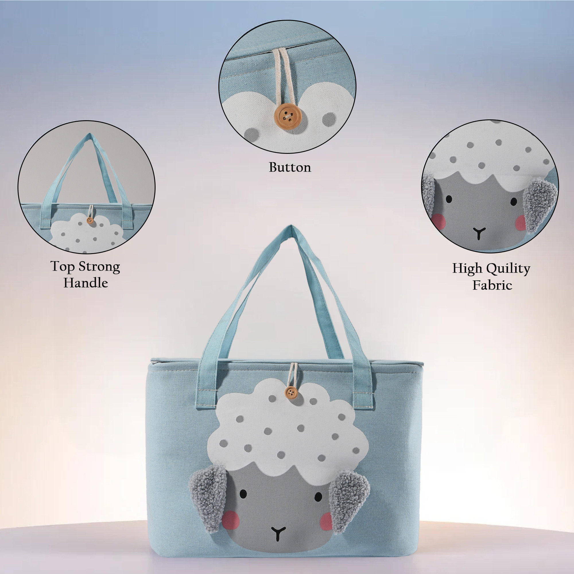 Kuber Industries Multipurpose Foldable Almirah ClosetDrawer Storage Basket with Lid  Carry Handles for Clothes  Toys  Kids Toy Storage BasketBox Organizer  GM-26-BLU  Blue sheep