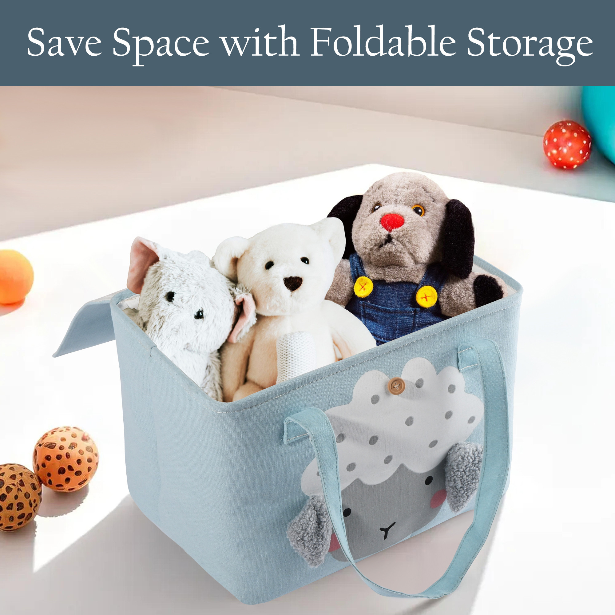 Kuber Industries Multipurpose Foldable Almirah ClosetDrawer Storage Basket with Lid  Carry Handles for Clothes  Toys  Kids Toy Storage BasketBox Organizer  GM-26-BLU  Blue sheep