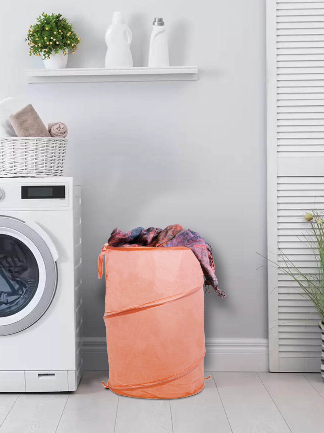 Kuber Industries Multipurpose Foldable & Collapsible 50-Litre Pop-Up Laundry Bag Basket with Zippered Lid And Carry Handle (Peach)