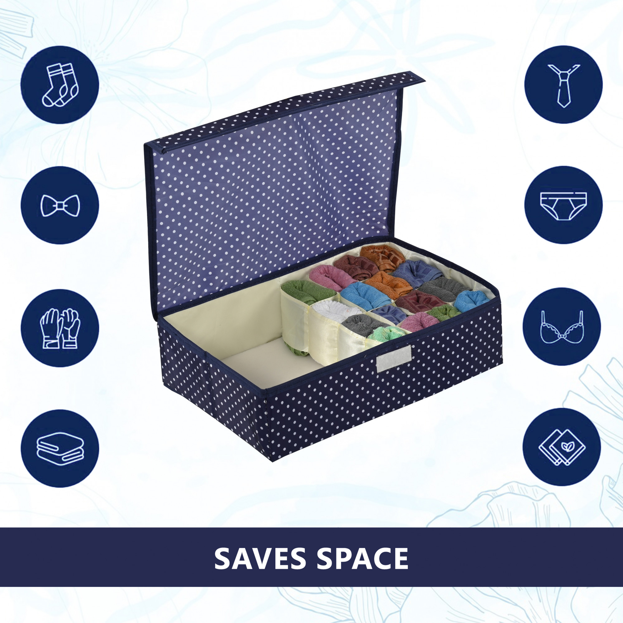 Kuber Industries Multipurpose Foldable Undergarments Organizer For Women  Men  161 Compartments  Belt Tie Socks Organiser For Wardrobe  Blue