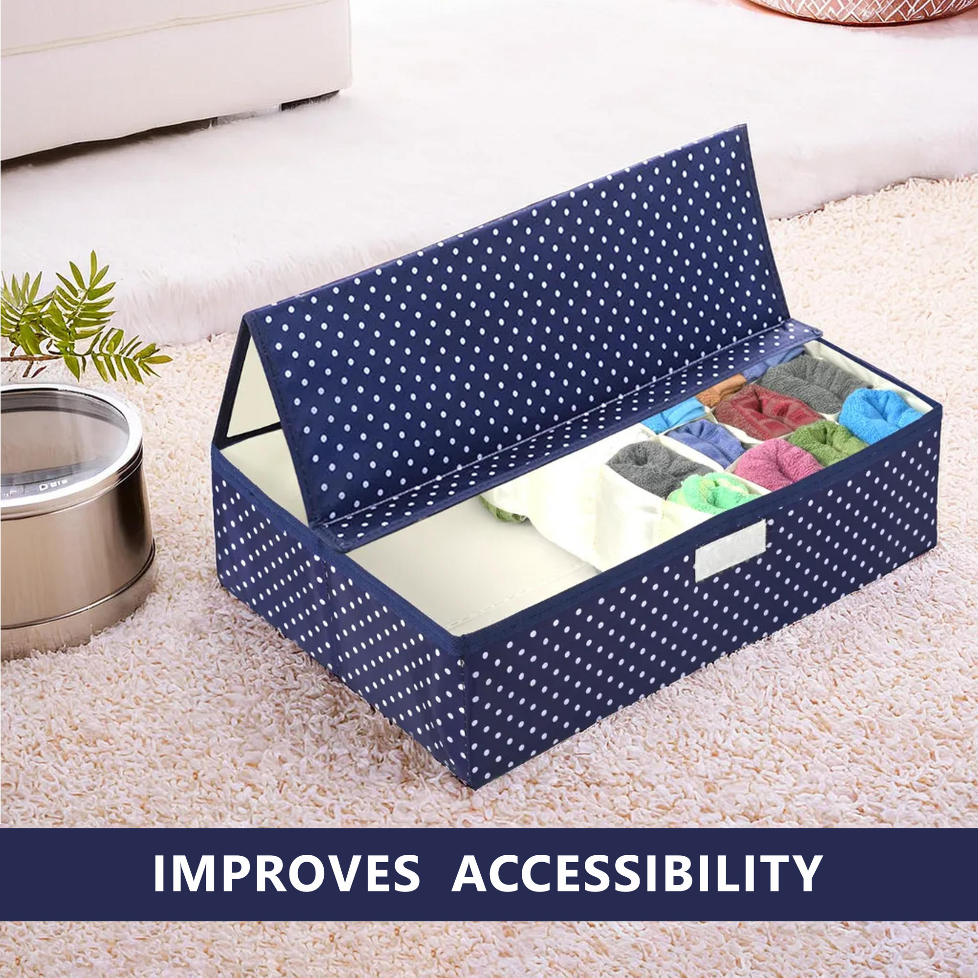 Kuber Industries Multipurpose Foldable Undergarments Organizer For Women  Men  161 Compartments  Belt Tie Socks Organiser For Wardrobe  Blue