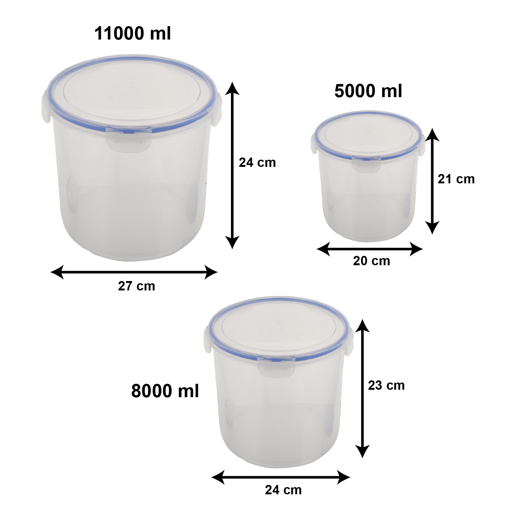 Kuber Industries Multipurpose Food Grade Transparent Plastic Food Storage Containers Kitchen Containers With Airtight Lock Lid, Set of 3 (Pink) 11000,8000 and 5000 ML-HS43KUBMART25579