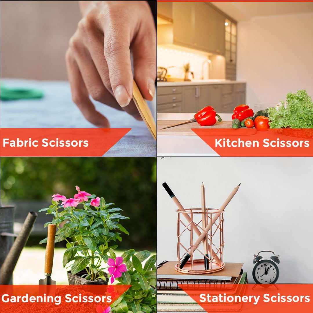 Kuber Industries Multipurpose Kitchen Scissors For Home & Gardening Needs|High Grade Stainless Steel Blades|Precision Ground Edge|K024|Orange