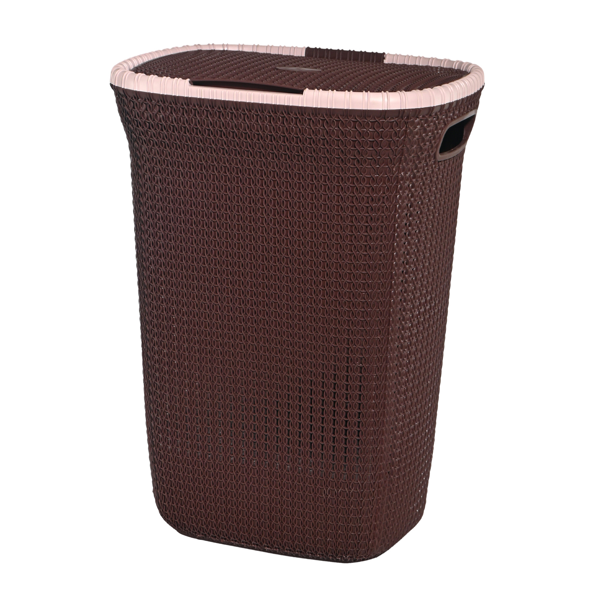 Kuber Industries Multipurpose Plastic Large 55 Ltr Laundry Basket with Lid  Handle  Ideal for Home  Bathroom  Marriott - Dark Brown