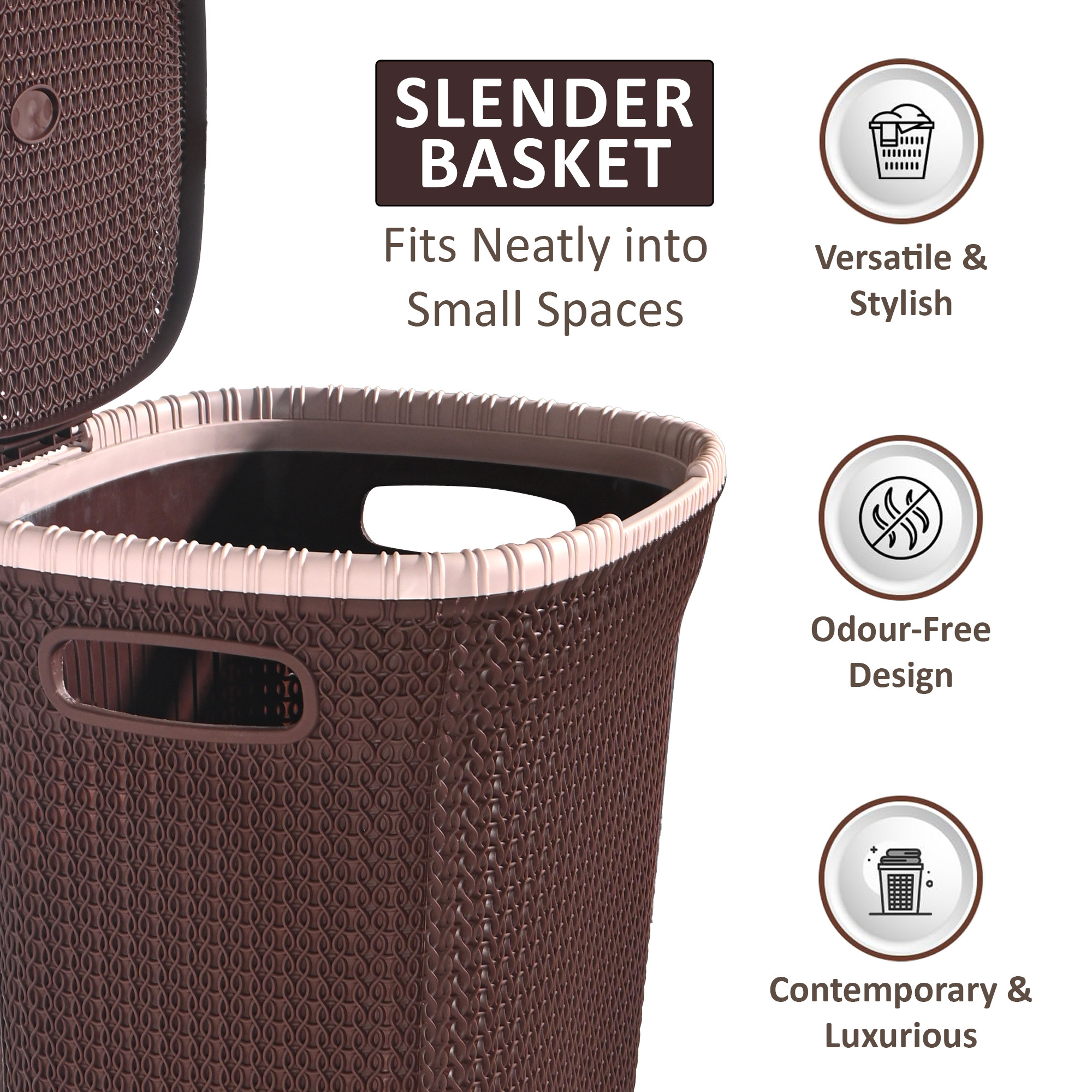 Kuber Industries Multipurpose Plastic Large 55 Ltr Laundry Basket with Lid  Handle  Ideal for Home  Bathroom  Marriott - Dark Brown