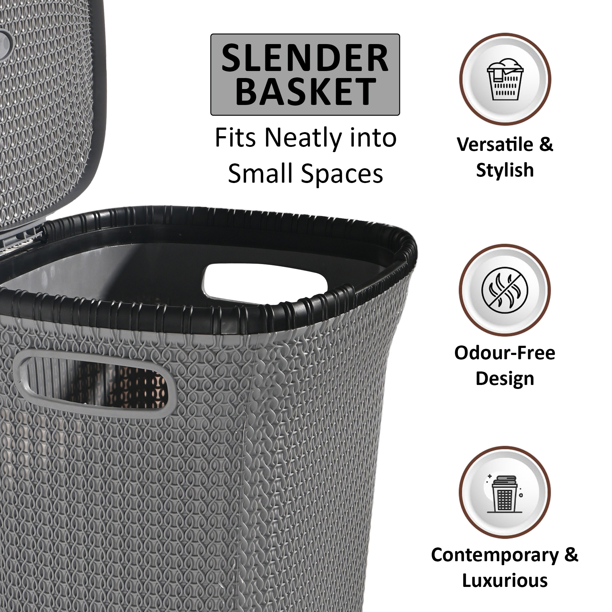 Kuber Industries Multipurpose Plastic Large 55 Ltr Laundry Basket with Lid  Handle  Ideal for Home  Bathroom  Marriott - Dark Grey