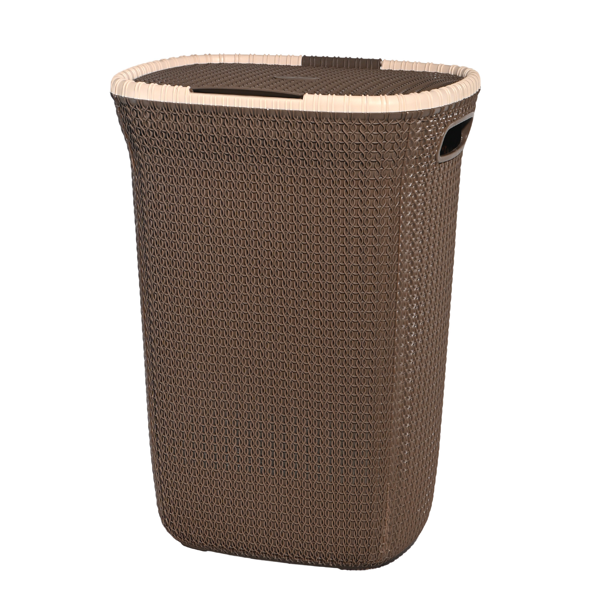 Kuber Industries Multipurpose Plastic Large 55 Ltr Laundry Basket with Lid  Handle  Ideal for Home  Bathroom  Marriott - Light Brown