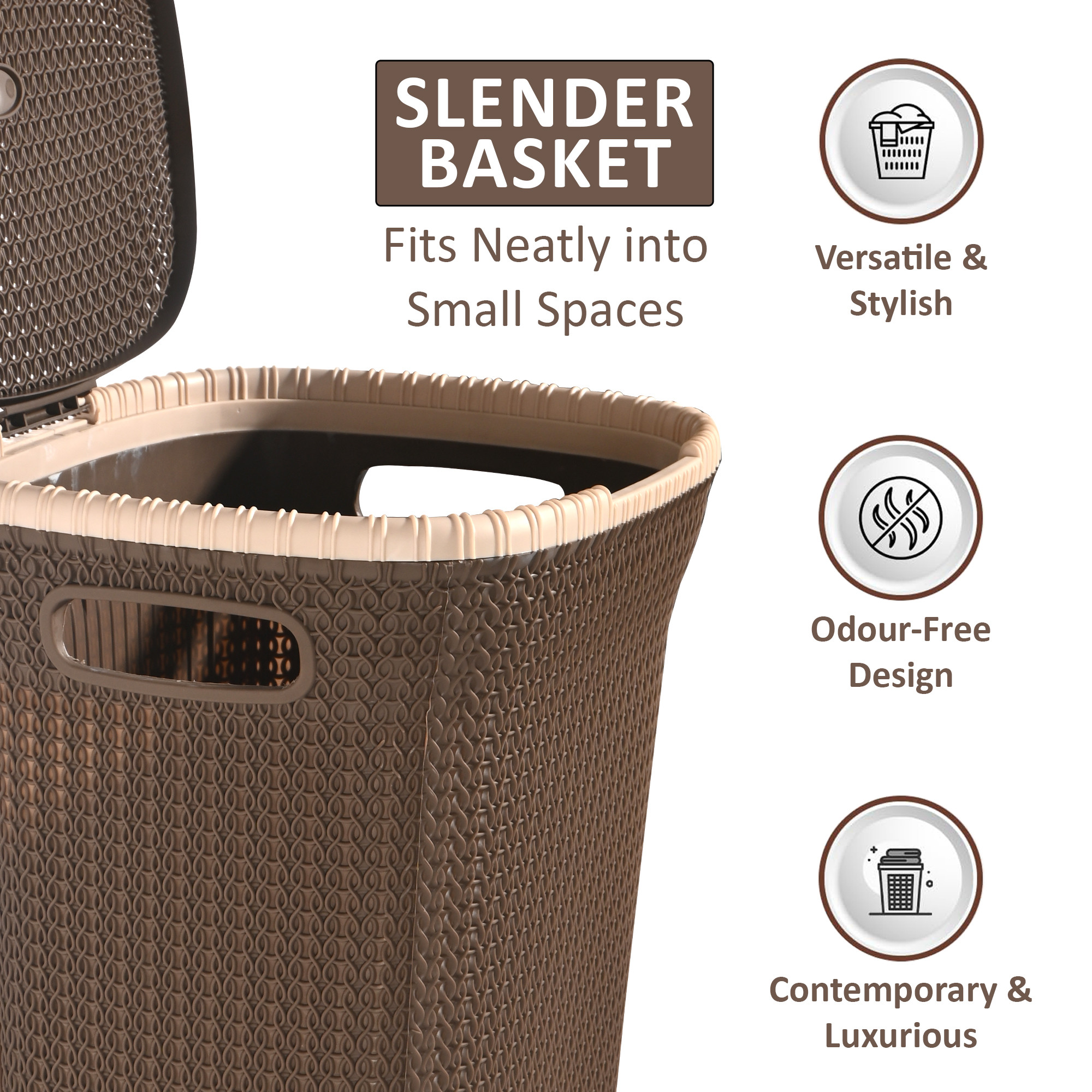 Kuber Industries Multipurpose Plastic Large 55 Ltr Laundry Basket with Lid  Handle  Ideal for Home  Bathroom  Marriott - Light Brown