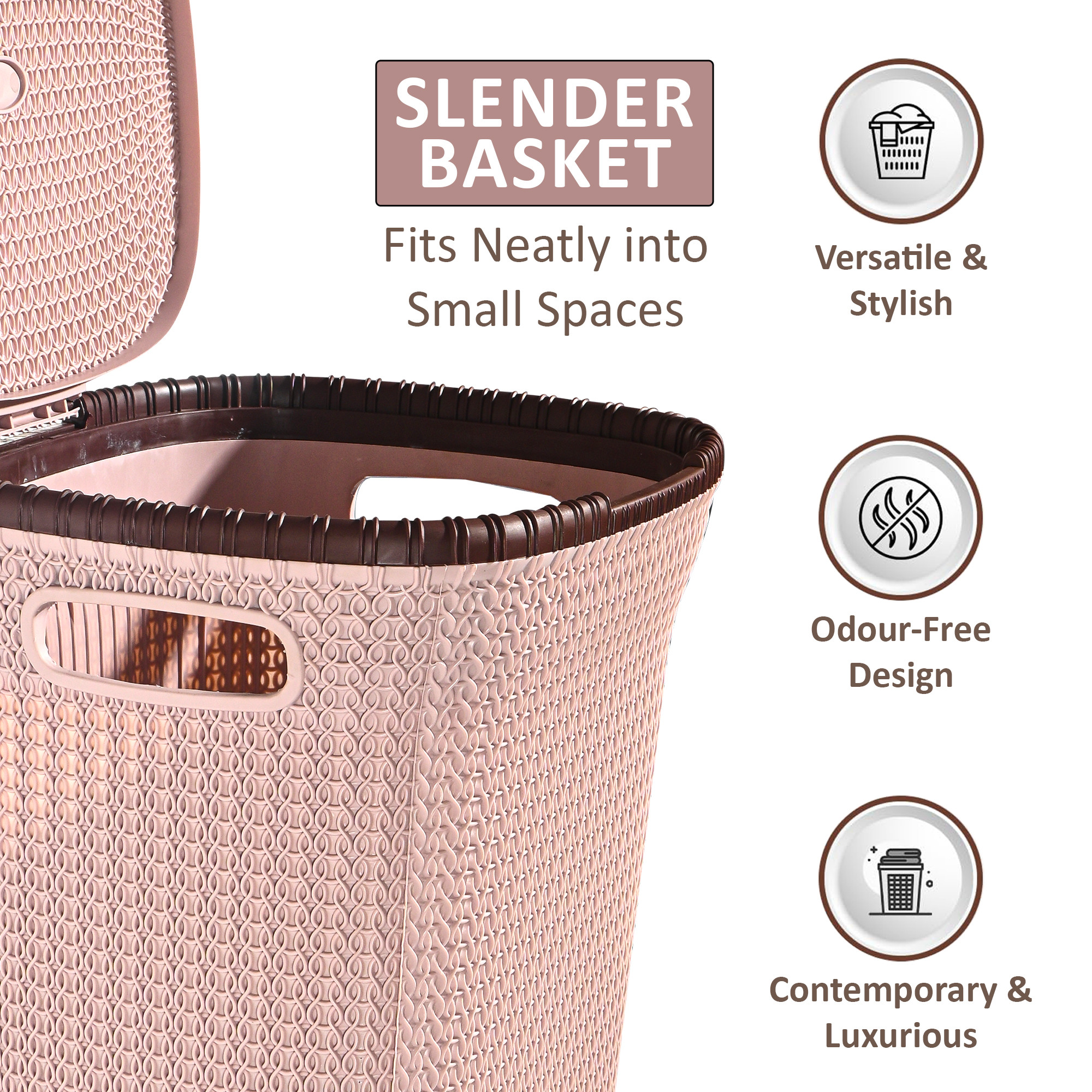 Kuber Industries Multipurpose Plastic Large 55 Ltr Laundry Basket with Lid  Handle  Ideal for Home  Bathroom  Marriott - Rose Gold