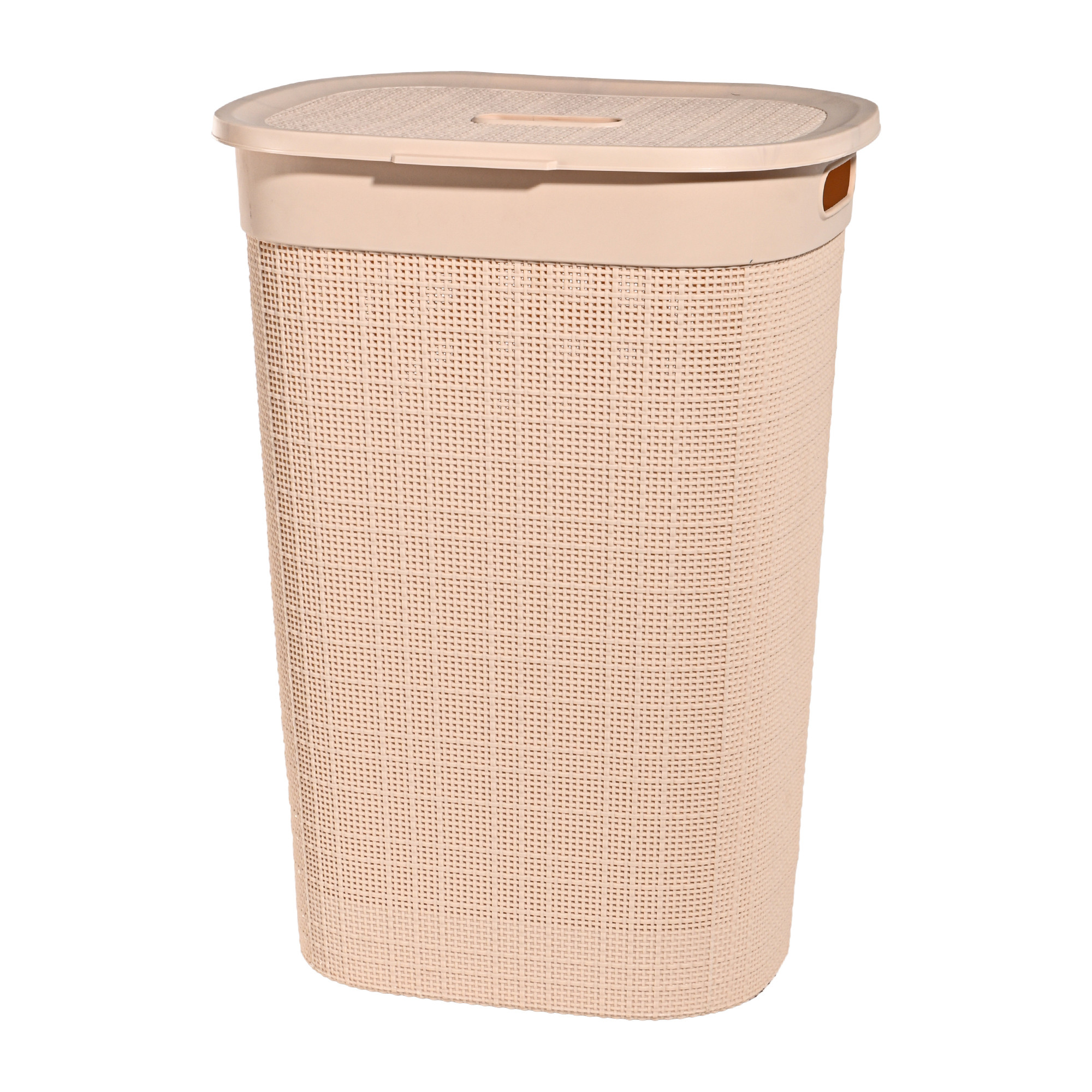 Kuber Industries Multipurpose Plastic Large 55 Ltr Laundry Basket with Lid  Handle  Storing Washable Clothes Blankets  Woods - Cream
