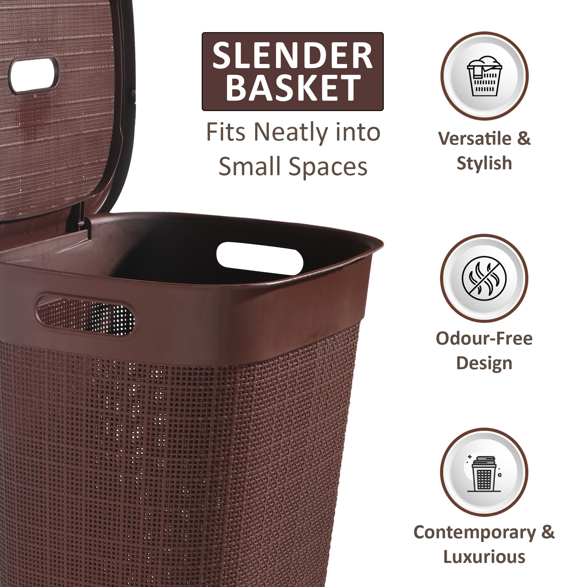 Kuber Industries Multipurpose Plastic Large 55 Ltr Laundry Basket with Lid  Handle  Storing Washable Clothes Blankets  Woods - Dark Brown