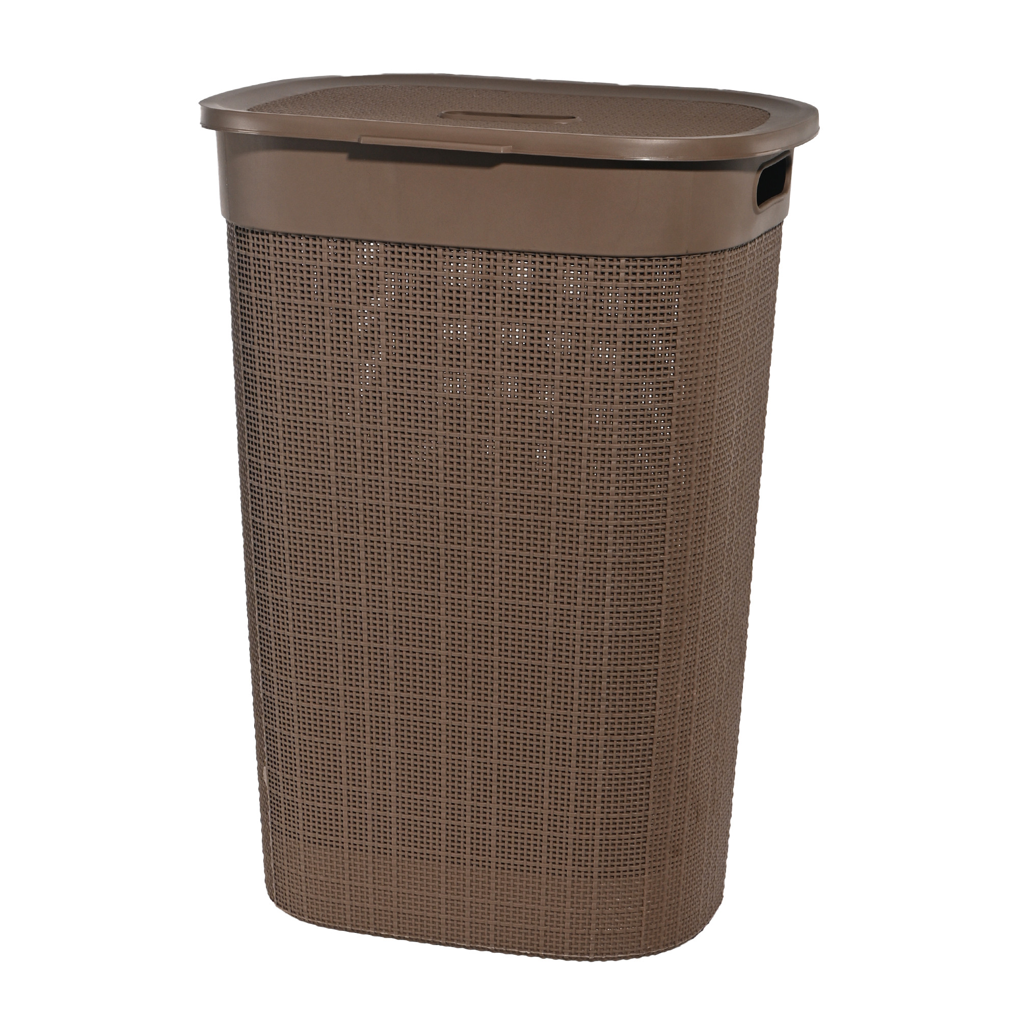 Kuber Industries Multipurpose Plastic Large 55 Ltr Laundry Basket with Lid  Handle  Storing Washable Clothes Blankets  Woods - Light Brown