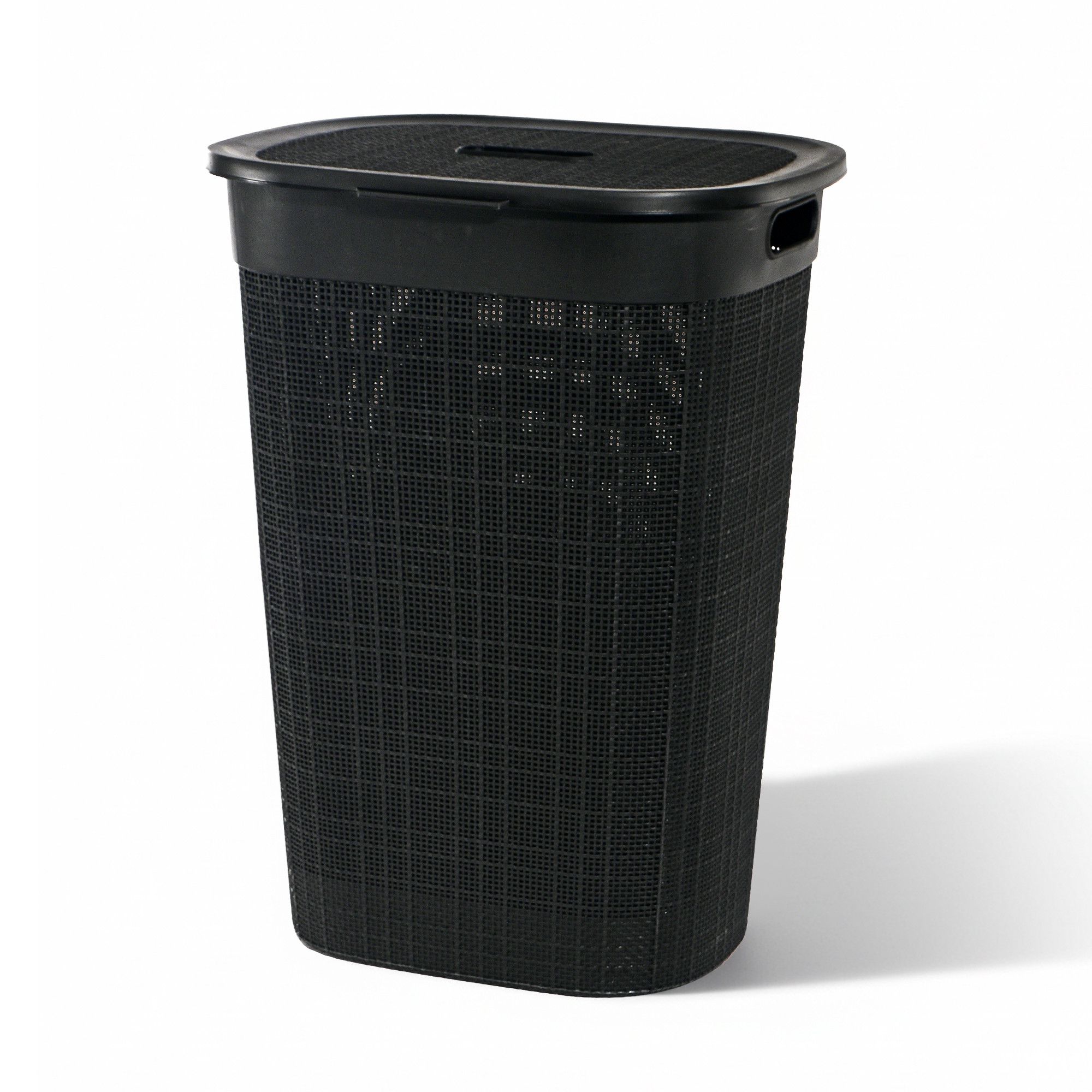Kuber Industries Multipurpose Plastic Large 55 Ltr Laundry Basket with Lid  Handle  Storing Washable Clothes Blankets  Woods - Black