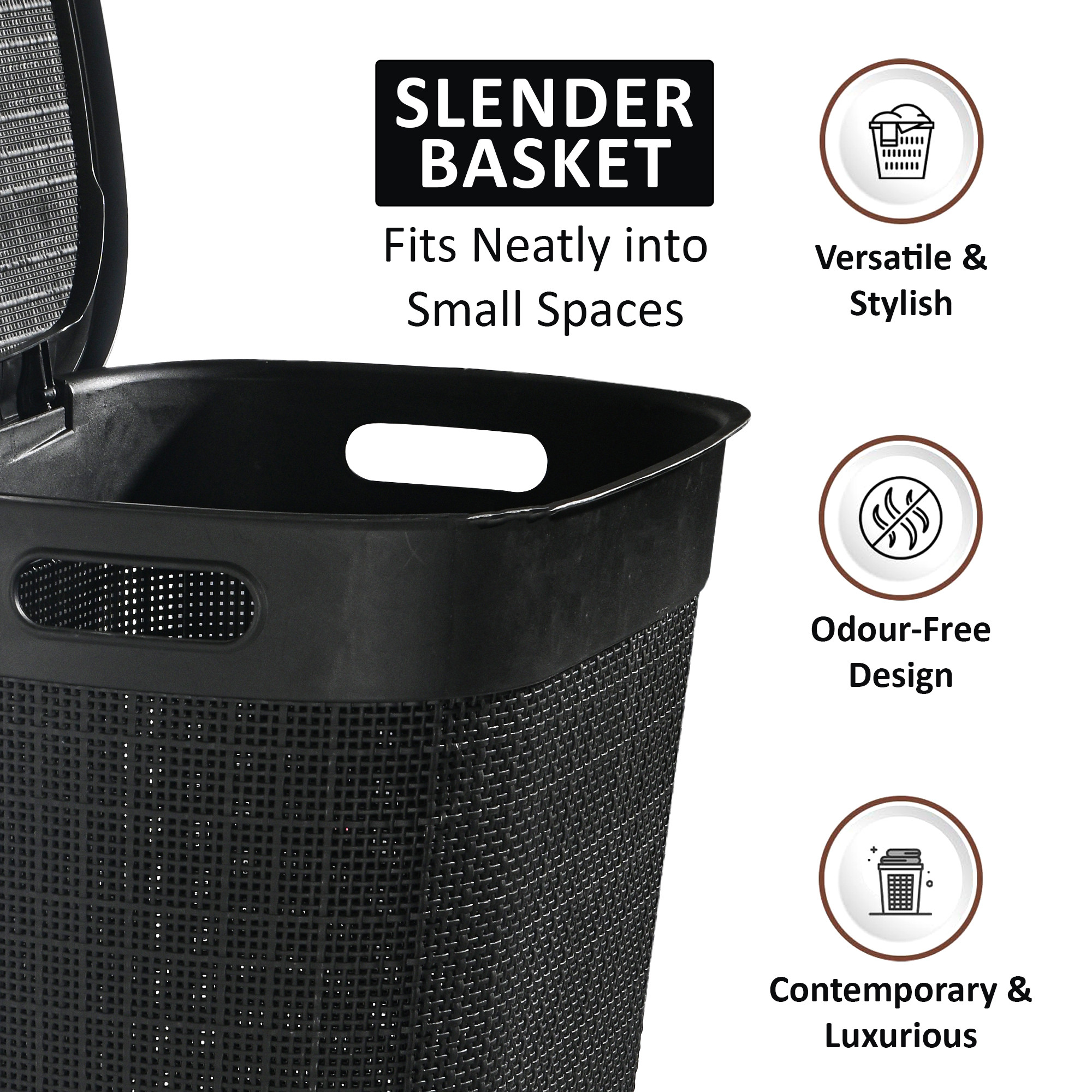 Kuber Industries Multipurpose Plastic Large 55 Ltr Laundry Basket with Lid  Handle  Storing Washable Clothes Blankets  Woods - Black