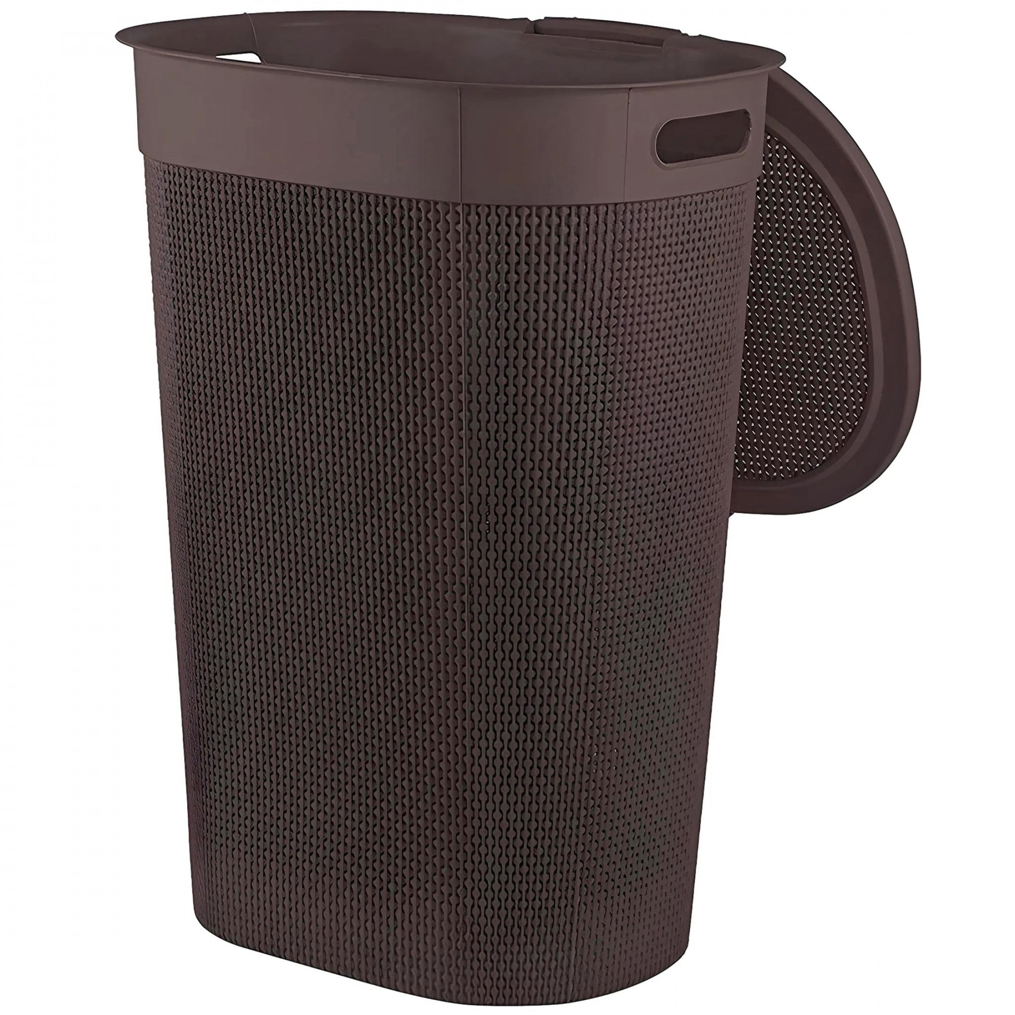 Kuber Industries Multipurpose Plastic Laundry BasketBinHamperBucketStorage Organizer With Lid 55 Ltr Brown-46KM0455