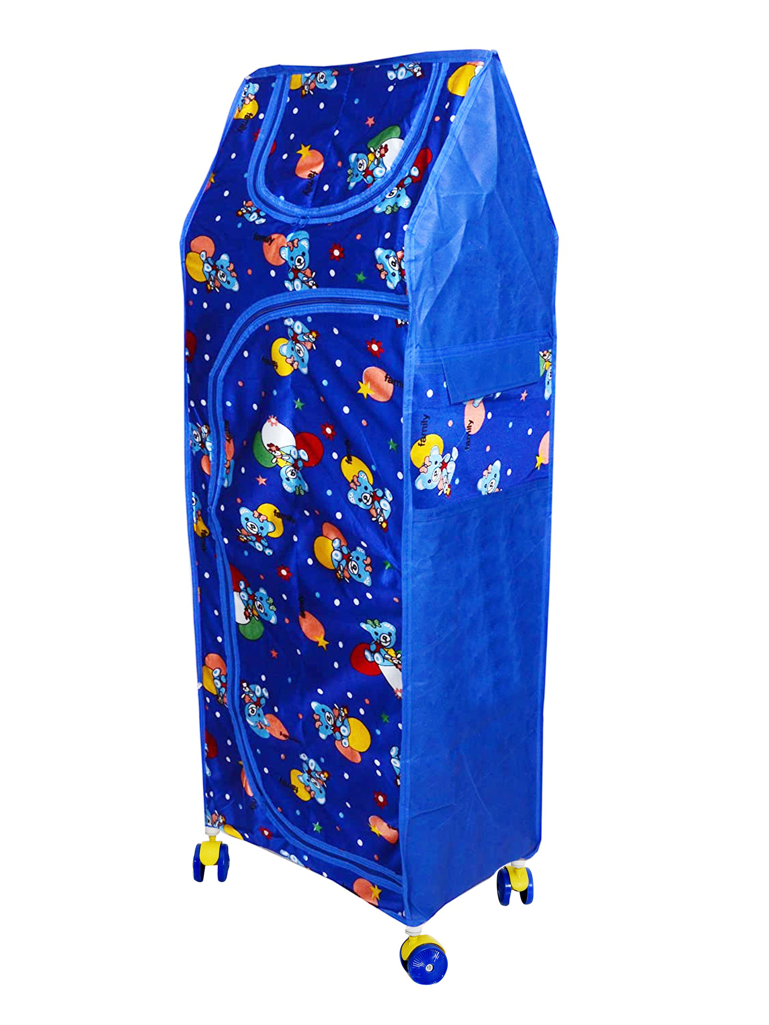 Kuber Industries Multipurpose Plastic Printed Foldable Toy Box/Wardrobe Storage Almirah For Kids With 5 Shelves (Blue)-KUBMART1152