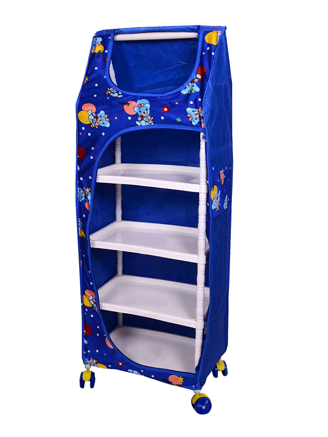 Kuber Industries Multipurpose Plastic Printed Foldable Toy Box/Wardrobe Storage Almirah For Kids With 5 Shelves (Blue)-KUBMART1152