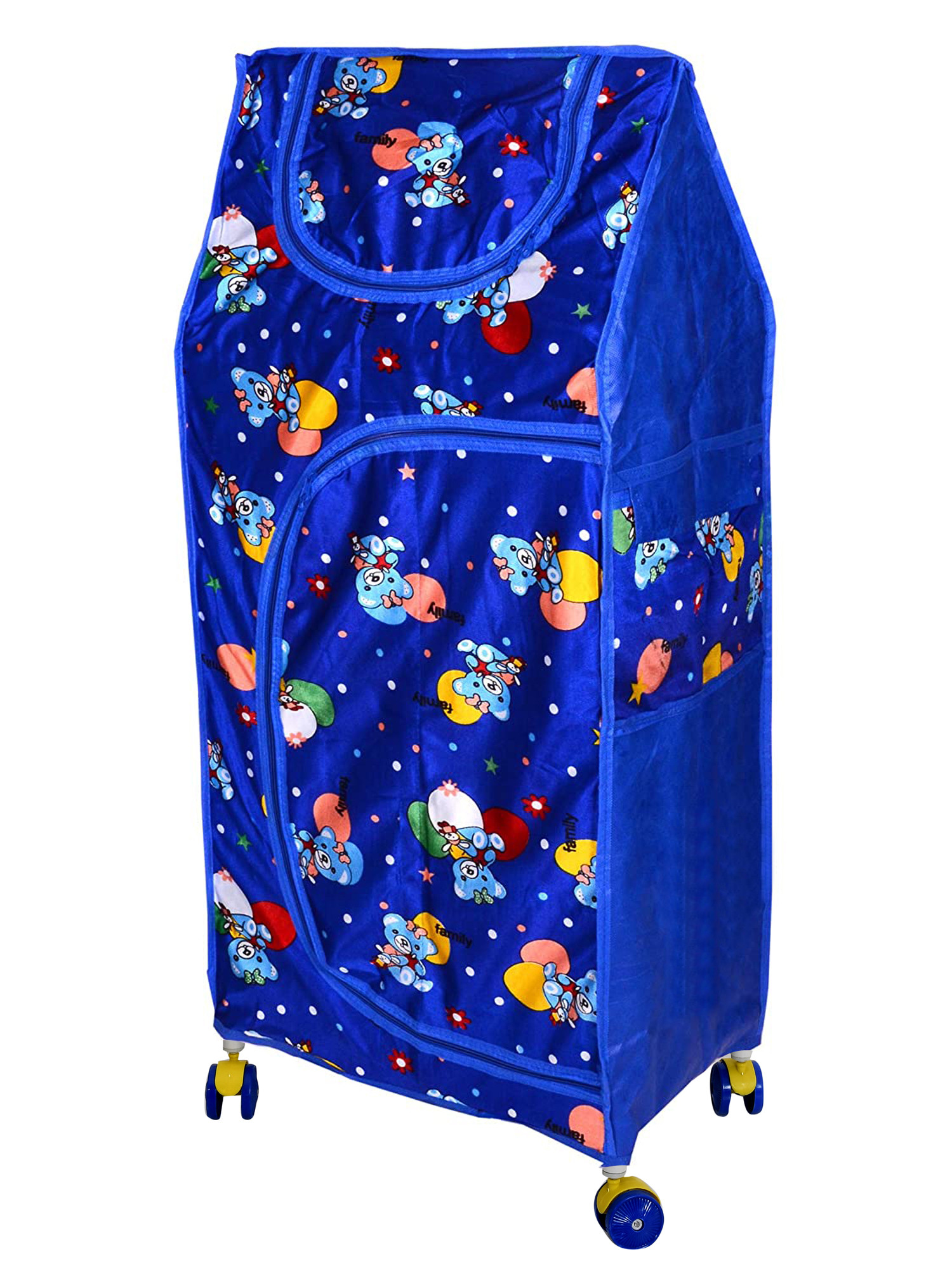 Kuber Industries Multipurpose Plastic Printed Foldable Toy Box/Wardrobe Storage Almirah For Kids With 4 Shelves (Blue)-KUBMART1154
