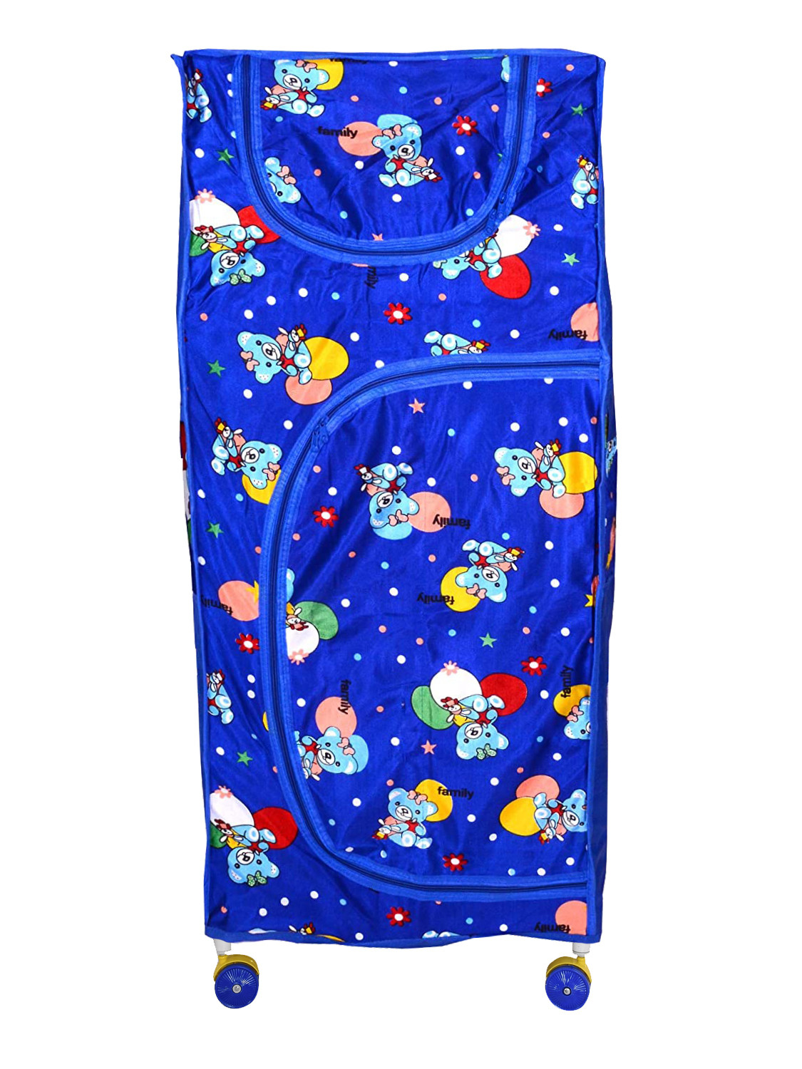 Kuber Industries Multipurpose Plastic Printed Foldable Toy Box/Wardrobe Storage Almirah For Kids With 4 Shelves (Blue)-KUBMART1154