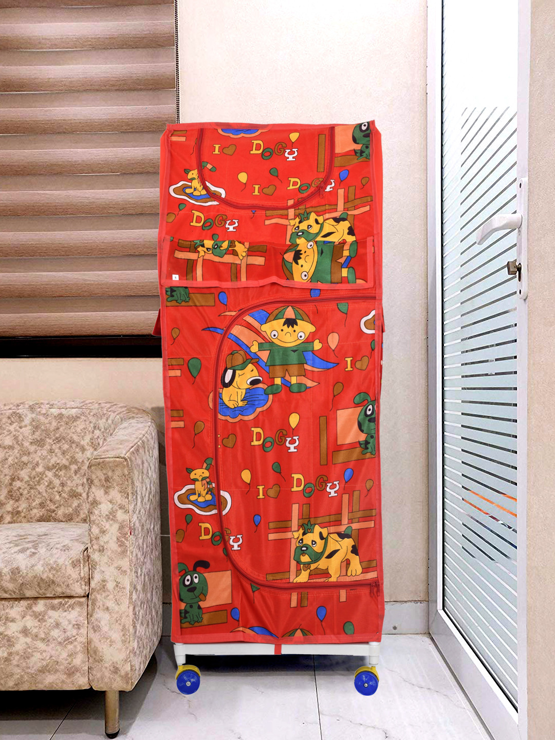 Kuber Industries Multipurpose Plastic Printed Foldable Toy Box/Wardrobe Storage Almirah For Kids With 5 Shelves (Red)-KUBMART1156