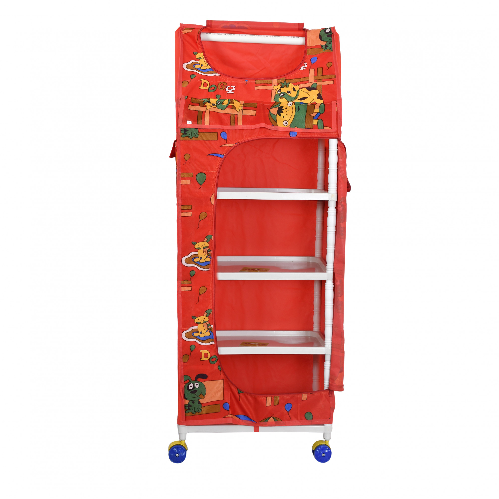 Kuber Industries Multipurpose Plastic Printed Foldable Toy Box/Wardrobe Storage Almirah For Kids With 5 Shelves (Red)-KUBMART1156