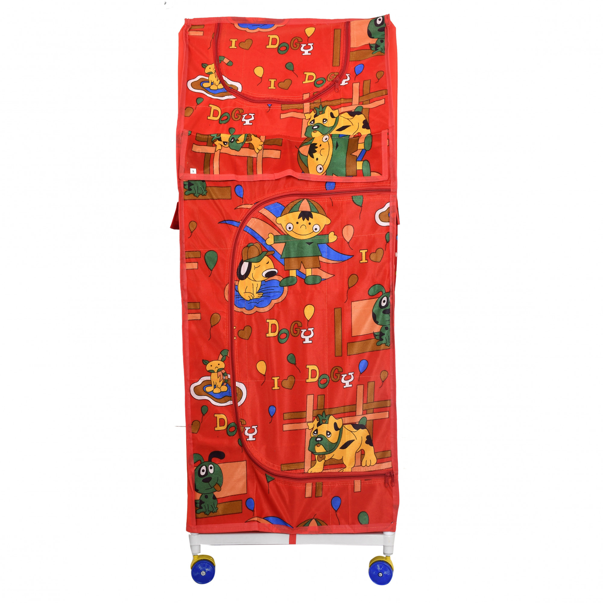 Kuber Industries Multipurpose Plastic Printed Foldable Toy Box/Wardrobe Storage Almirah For Kids With 5 Shelves (Red)-KUBMART1156