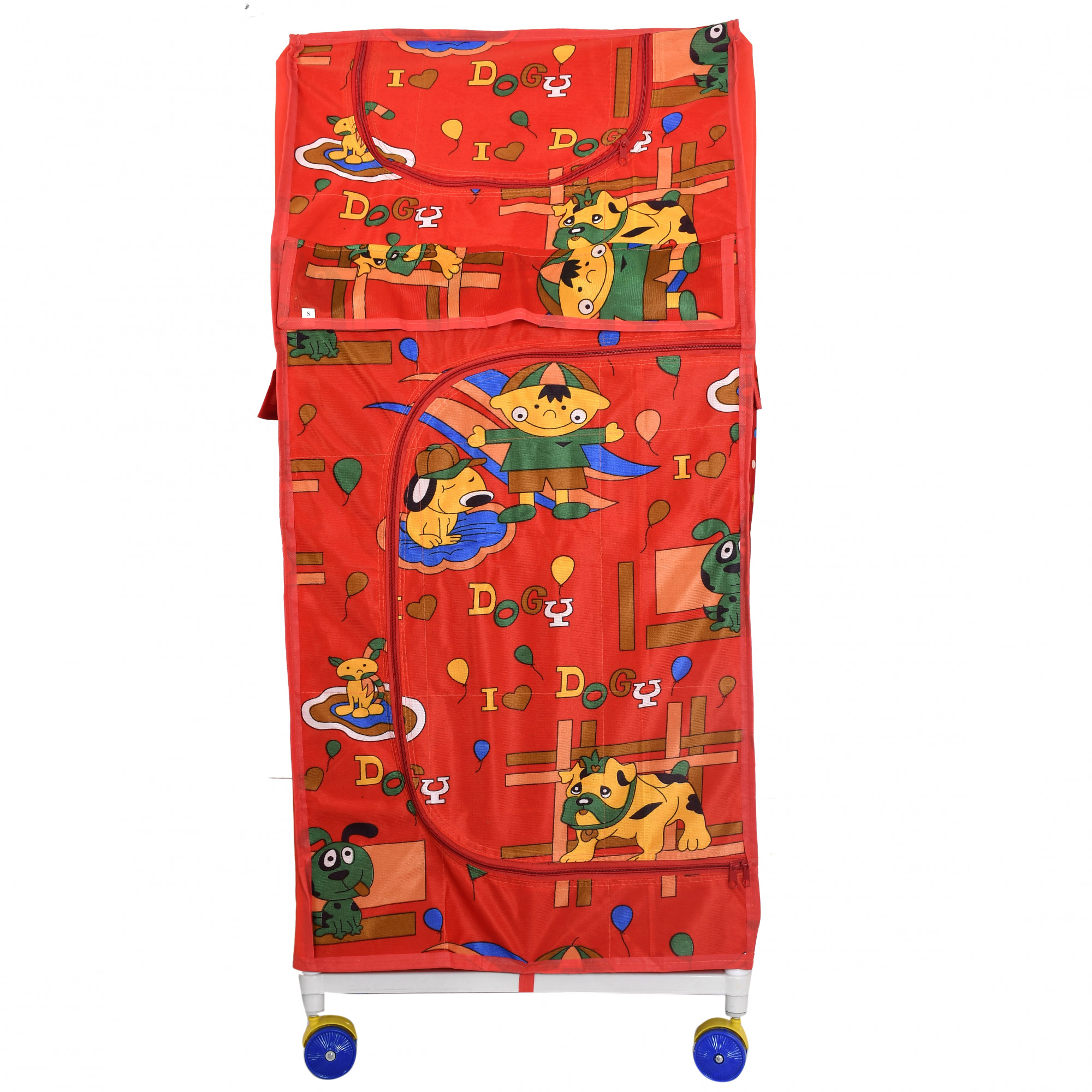Kuber Industries Multipurpose Plastic Printed Foldable Toy Box/Wardrobe Storage Almirah For Kids With 4 Shelves (Red)-KUBMART1158