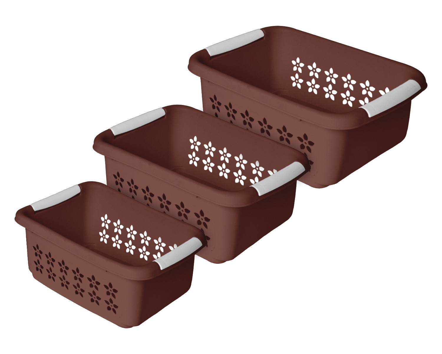 Kuber Industries Multipurpose Rectangle Shape Plastic Storage Basket for Kitchen, Fruit Basket, Office Table, Storage Organizer Small, Medium, Large Pack of 3 (Brown)