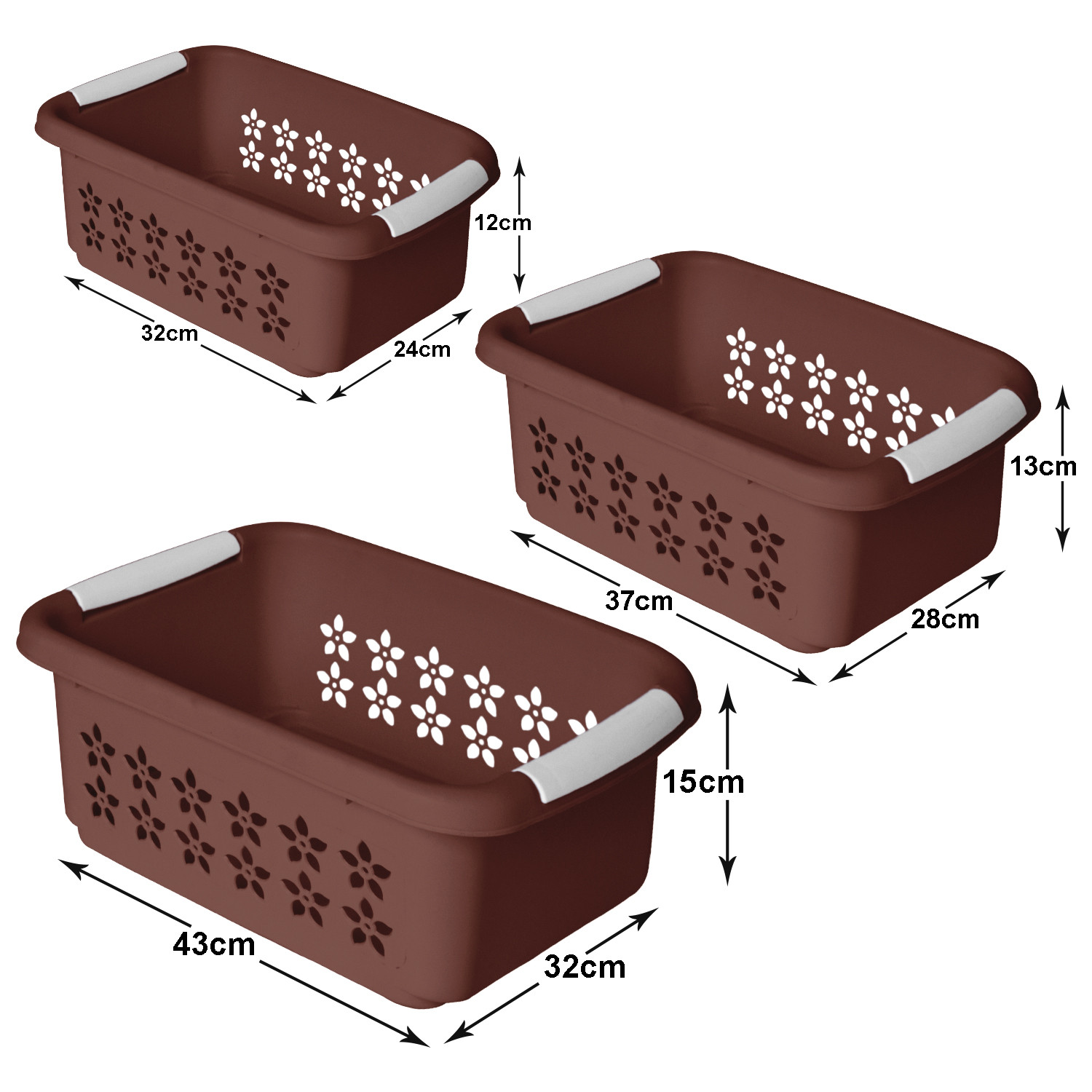 Kuber Industries Multipurpose Rectangle Shape Plastic Storage Basket for Kitchen, Fruit Basket, Office Table, Storage Organizer Small, Medium, Large Pack of 3 (Brown)