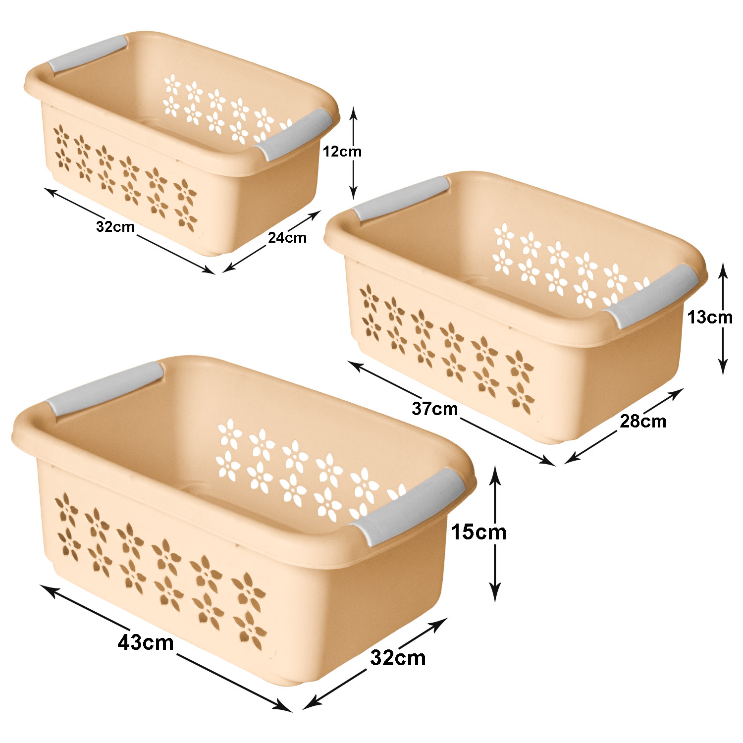 Kuber Industries Multipurpose Rectangle Shape Plastic Storage Basket for Kitchen, Fruit Basket, Office Table, Storage Organizer Small, Medium, Large Pack of 3 (Beige)