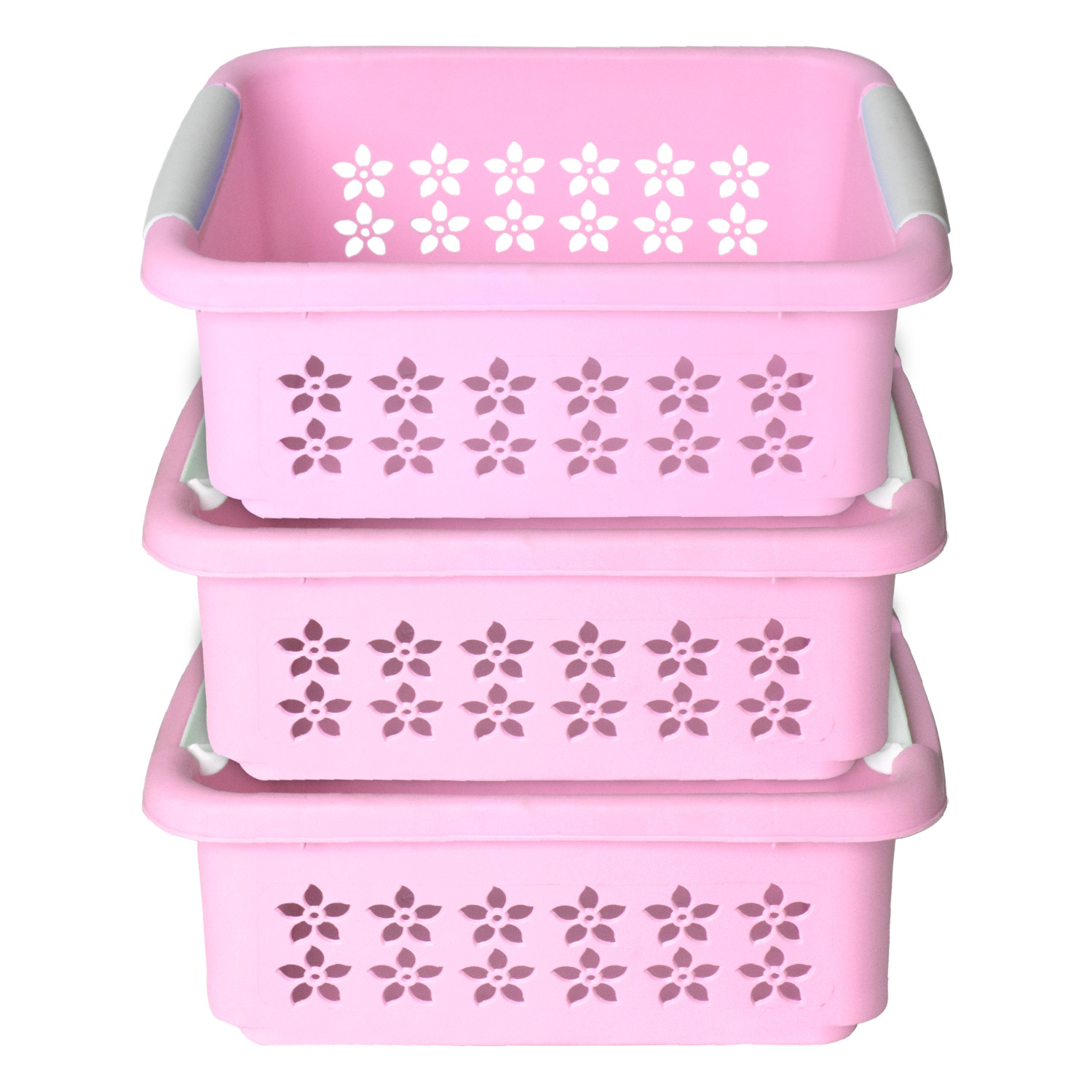 Kuber Industries Multipurpose Rectangle Shape Plastic Storage Basket for Kitchen, Fruit Basket, Office Table, Storage Organizer Medium (Pink)
