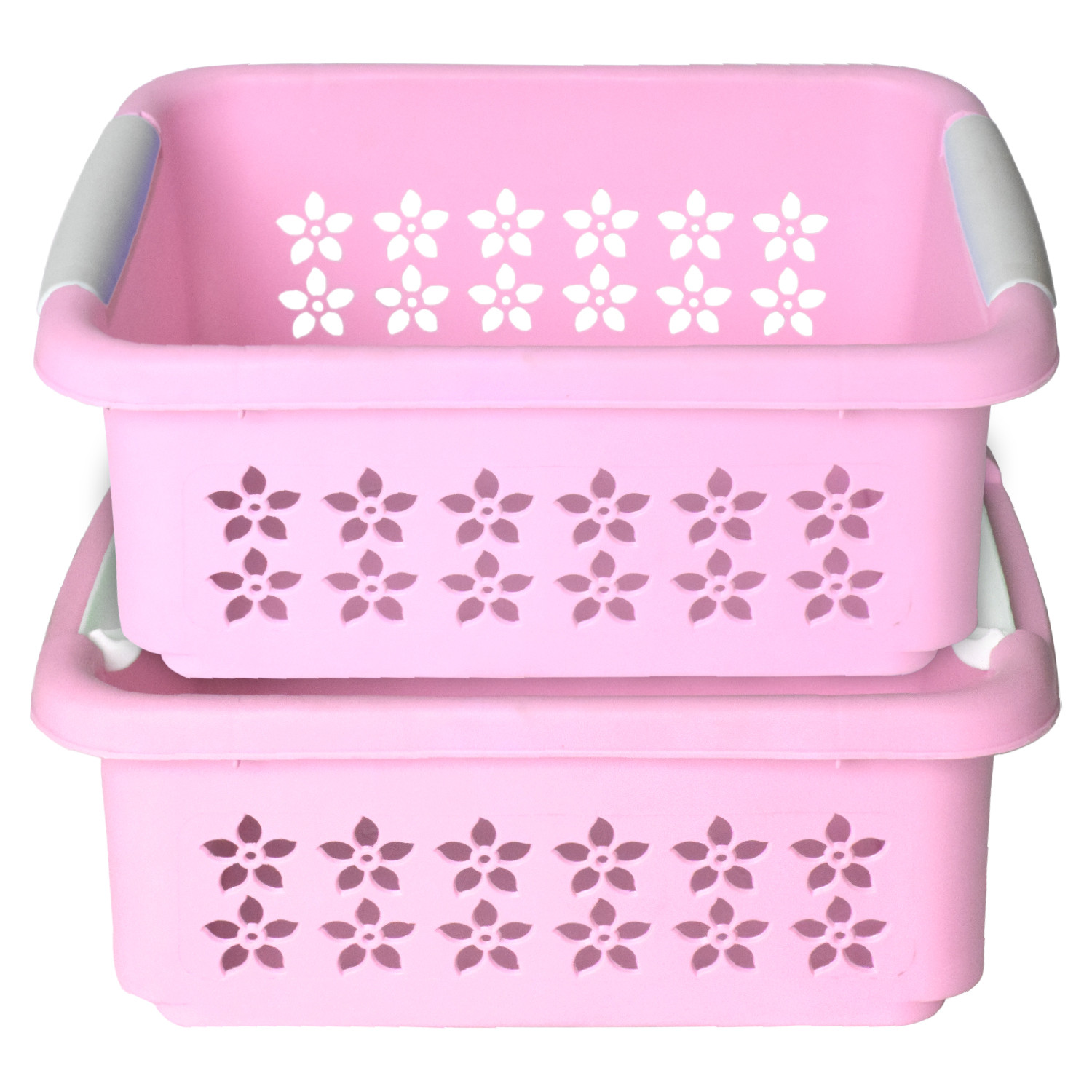 Kuber Industries Multipurpose Rectangle Shape Plastic Storage Basket for Kitchen, Fruit Basket, Office Table, Storage Organizer Large (Pink)