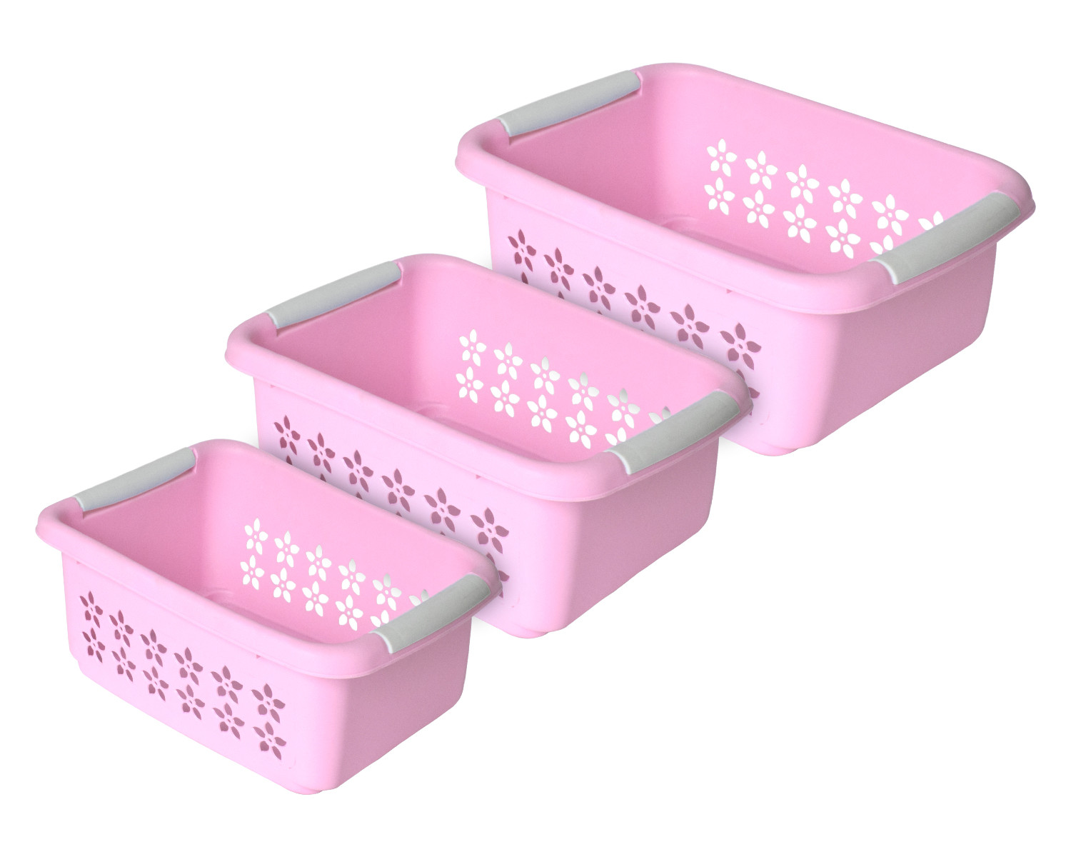 Kuber Industries Multipurpose Rectangle Shape Plastic Storage Basket for Kitchen, Fruit Basket, Office Table, Storage Organizer Small, Medium, Large Pack of 3 (Pink)