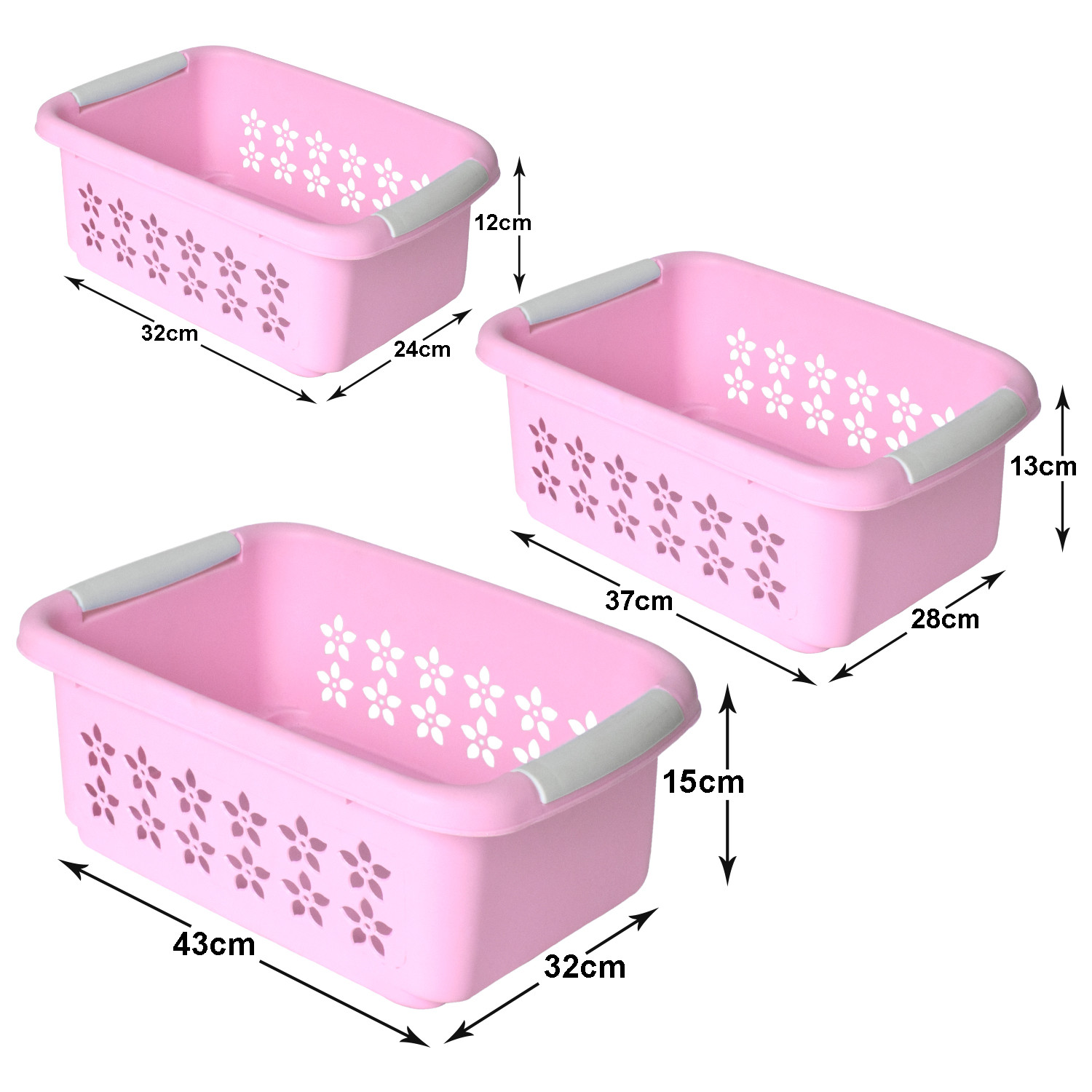 Kuber Industries Multipurpose Rectangle Shape Plastic Storage Basket for Kitchen, Fruit Basket, Office Table, Storage Organizer Small, Medium, Large Pack of 3 (Pink)