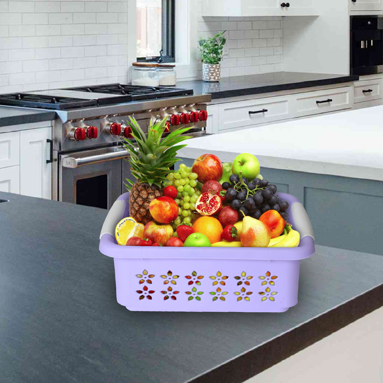 Kuber Industries Multipurpose Rectangle Shape Plastic Storage Basket for Kitchen, Fruit Basket, Office Table, Storage Organizer Small (Purple)