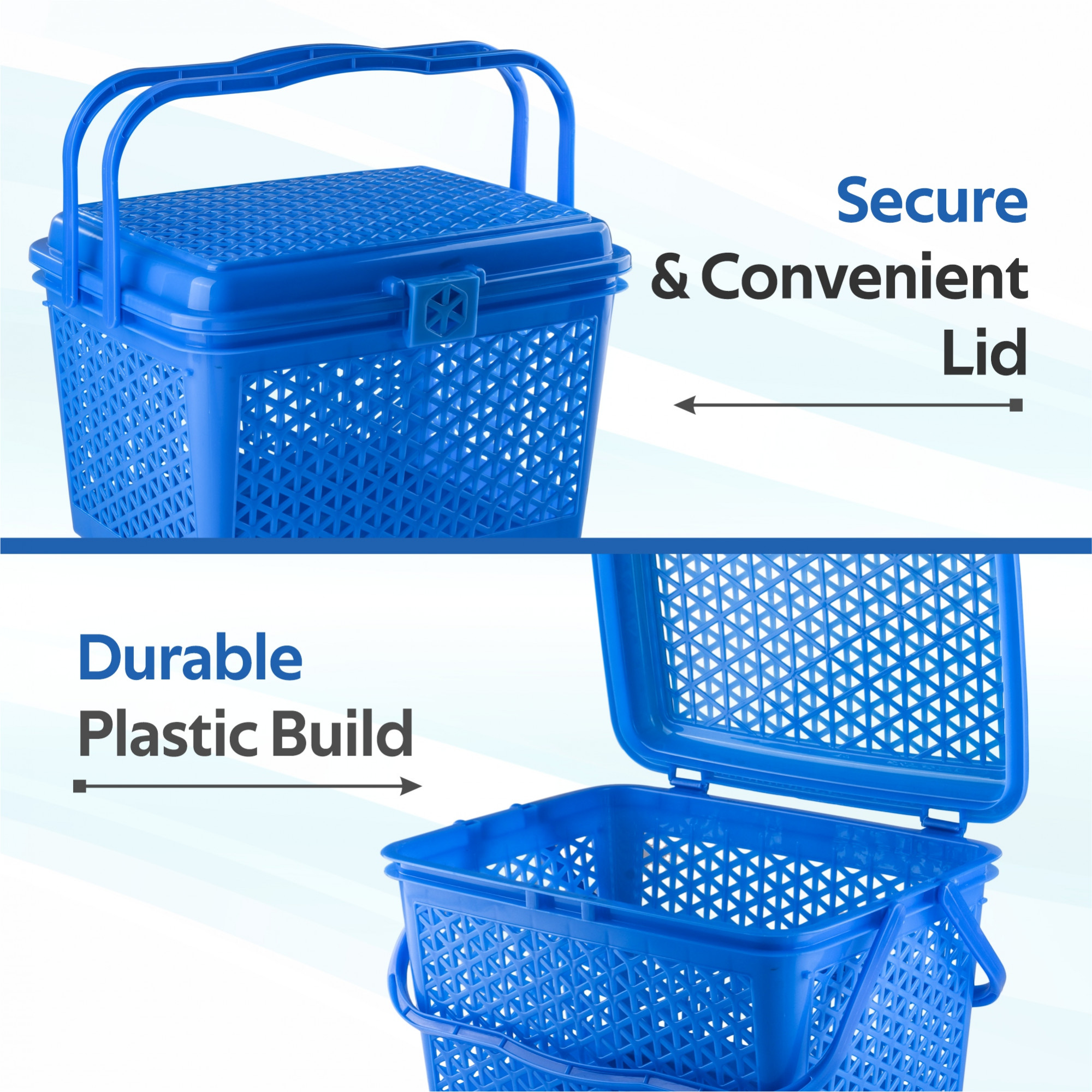 Kuber Industries Multipurpose Small Storage Box with Lid  Handle  Ideal Clothes Basket for Organizing Toys  Home Essentials - Ventilated Design for Fresh Storage  Cobalt Blue