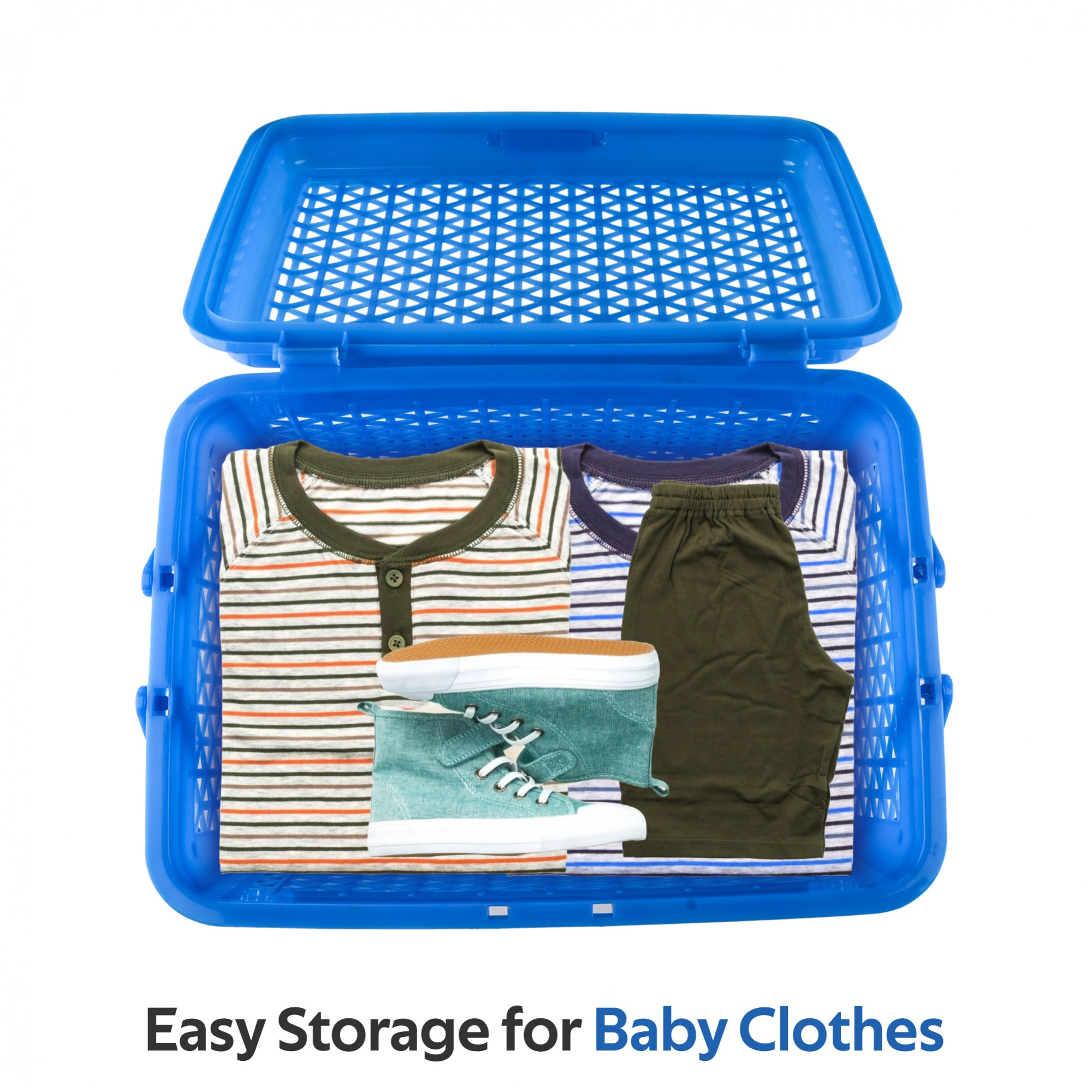 Kuber Industries Multipurpose Small Storage Box with Lid  Handle  Ideal Clothes Basket for Organizing Toys  Home Essentials - Ventilated Design for Fresh Storage  Cobalt Blue