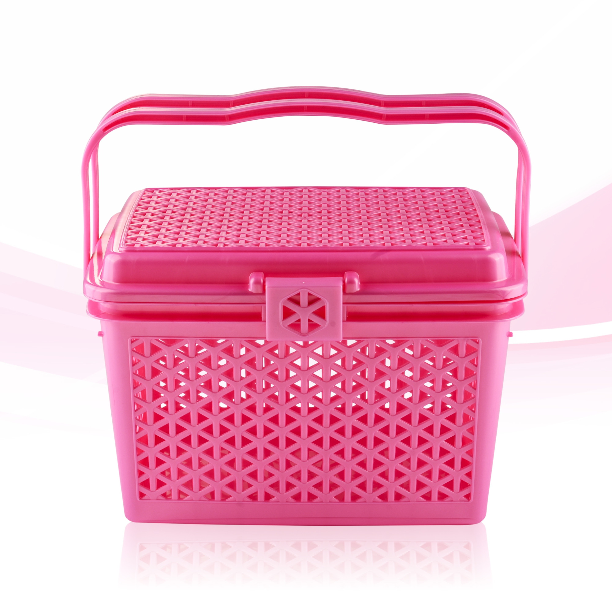 Kuber Industries Multipurpose Small Storage Box with Lid  Handle  Ideal Clothes Basket for Organizing Toys  Home Essentials - Ventilated Design for Fresh Storage  Barbie Pink