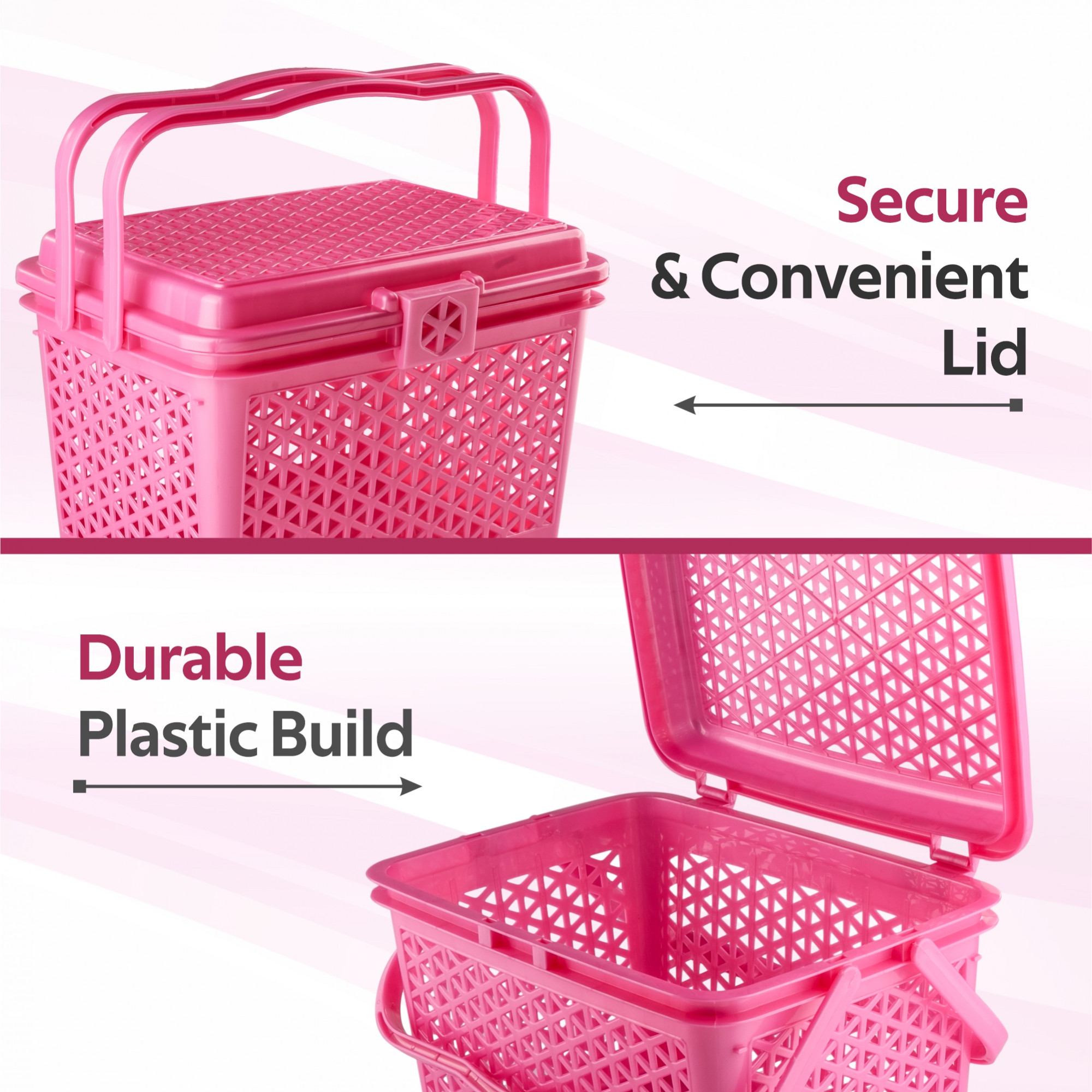 Kuber Industries Multipurpose Small Storage Box with Lid  Handle  Ideal Clothes Basket for Organizing Toys  Home Essentials - Ventilated Design for Fresh Storage  Barbie Pink